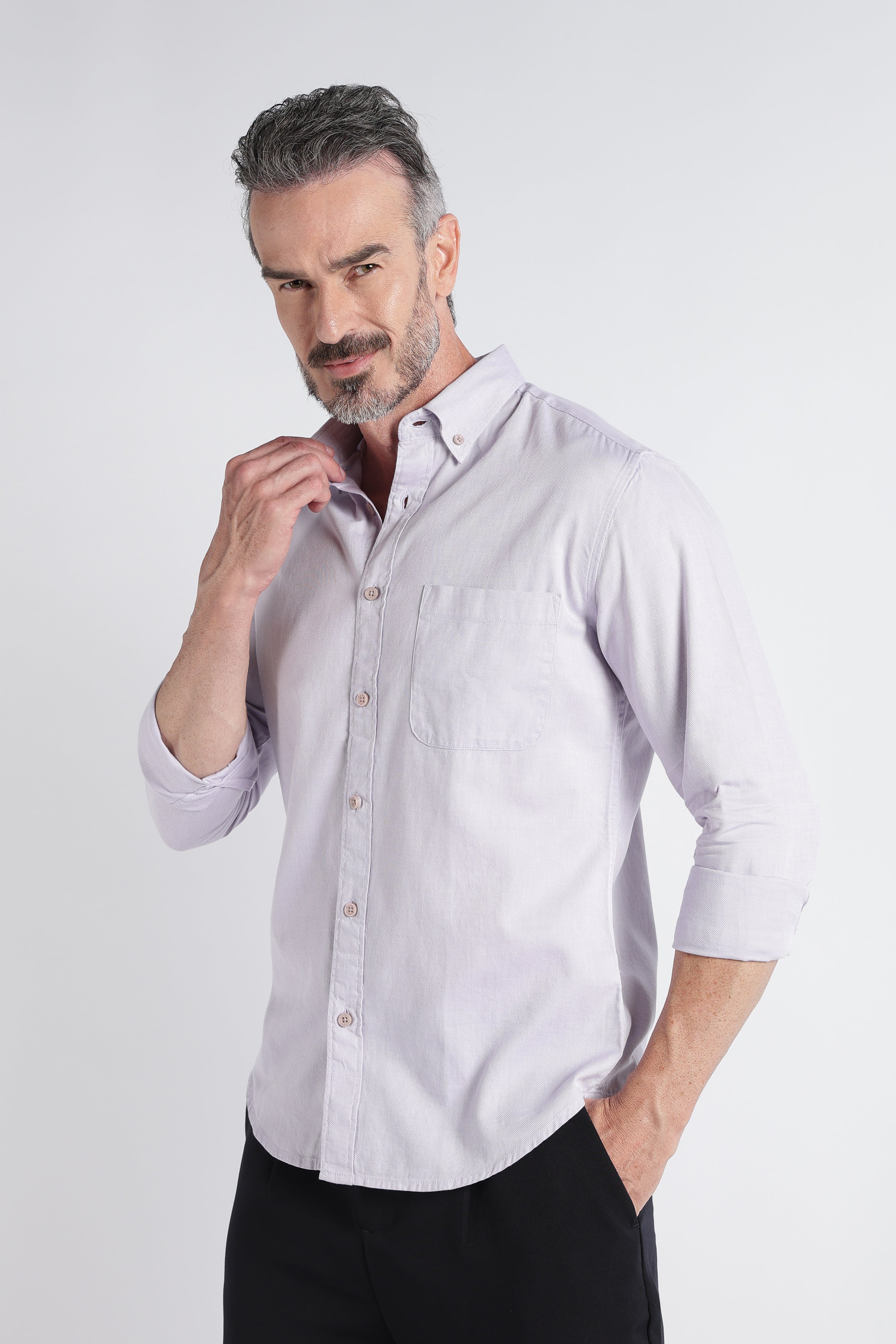 Men Lavender Solid Casual Shirt