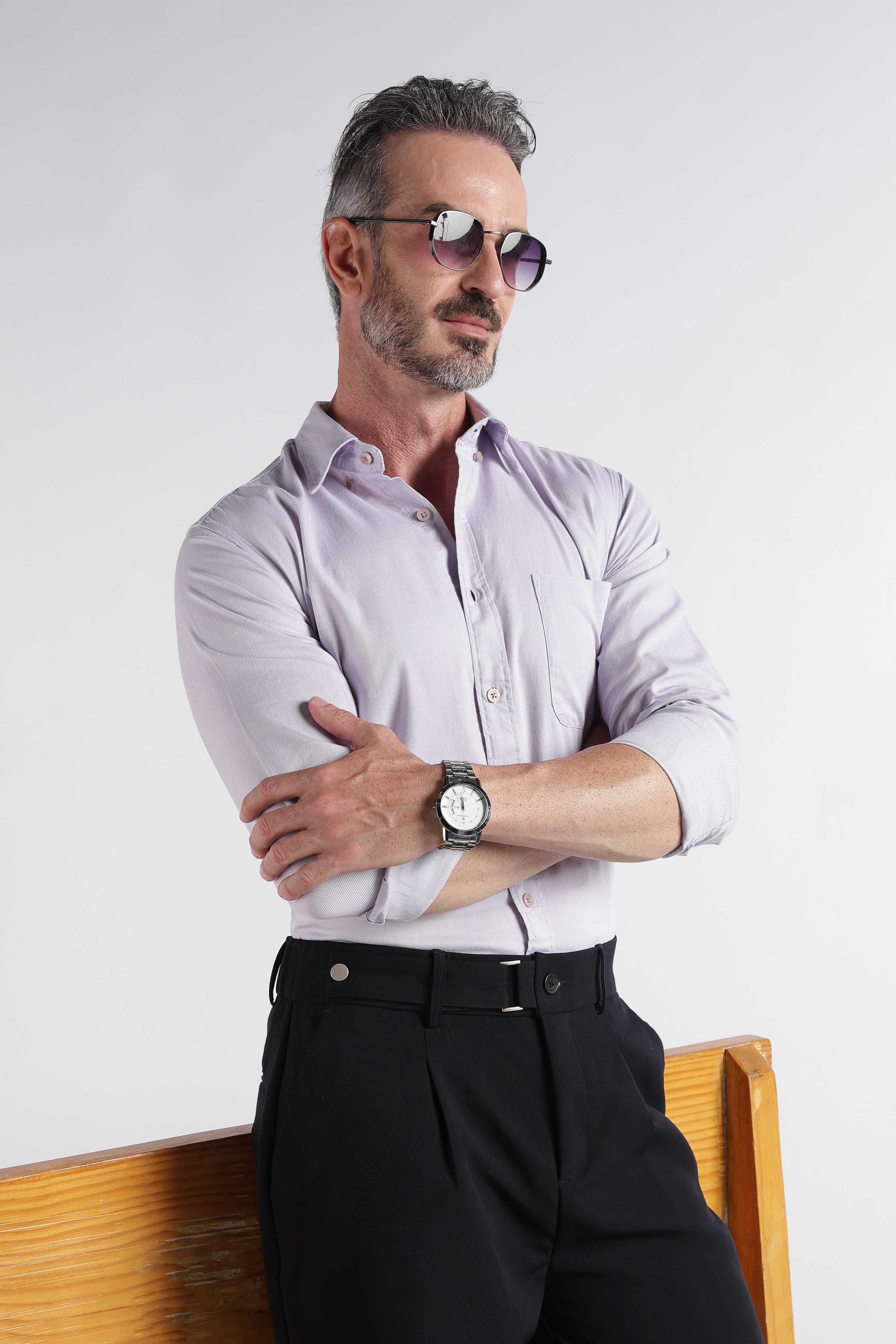 Men Lavender Solid Casual Shirt
