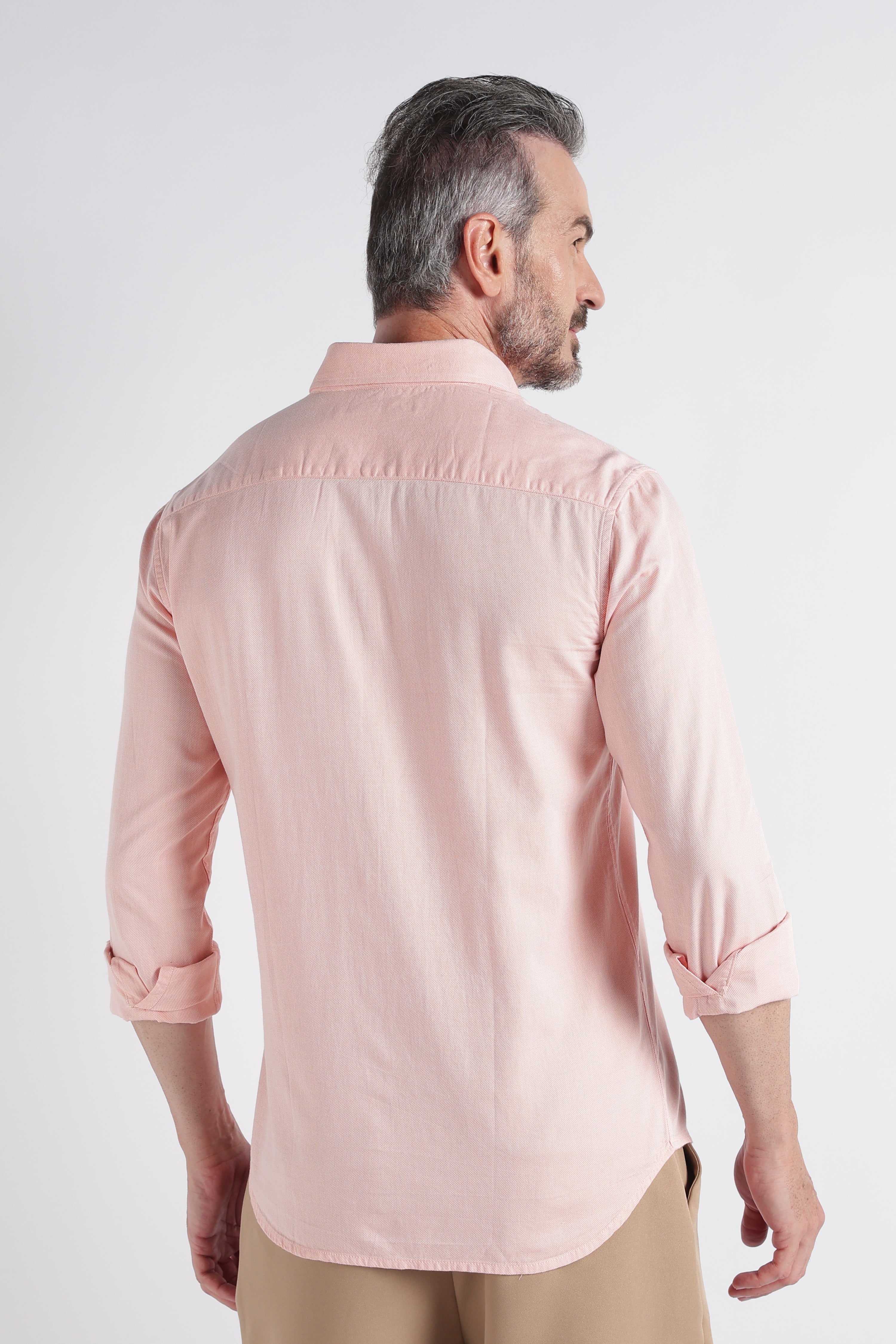 Men Peach Solid Casual Shirt