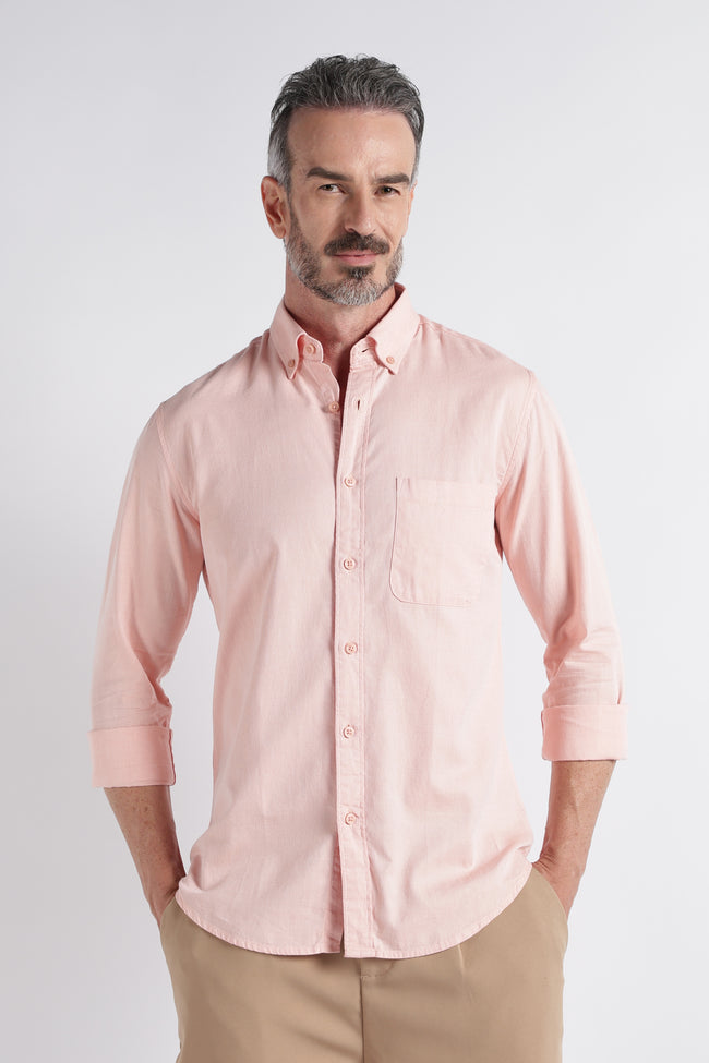 Men Peach Solid Casual Shirt