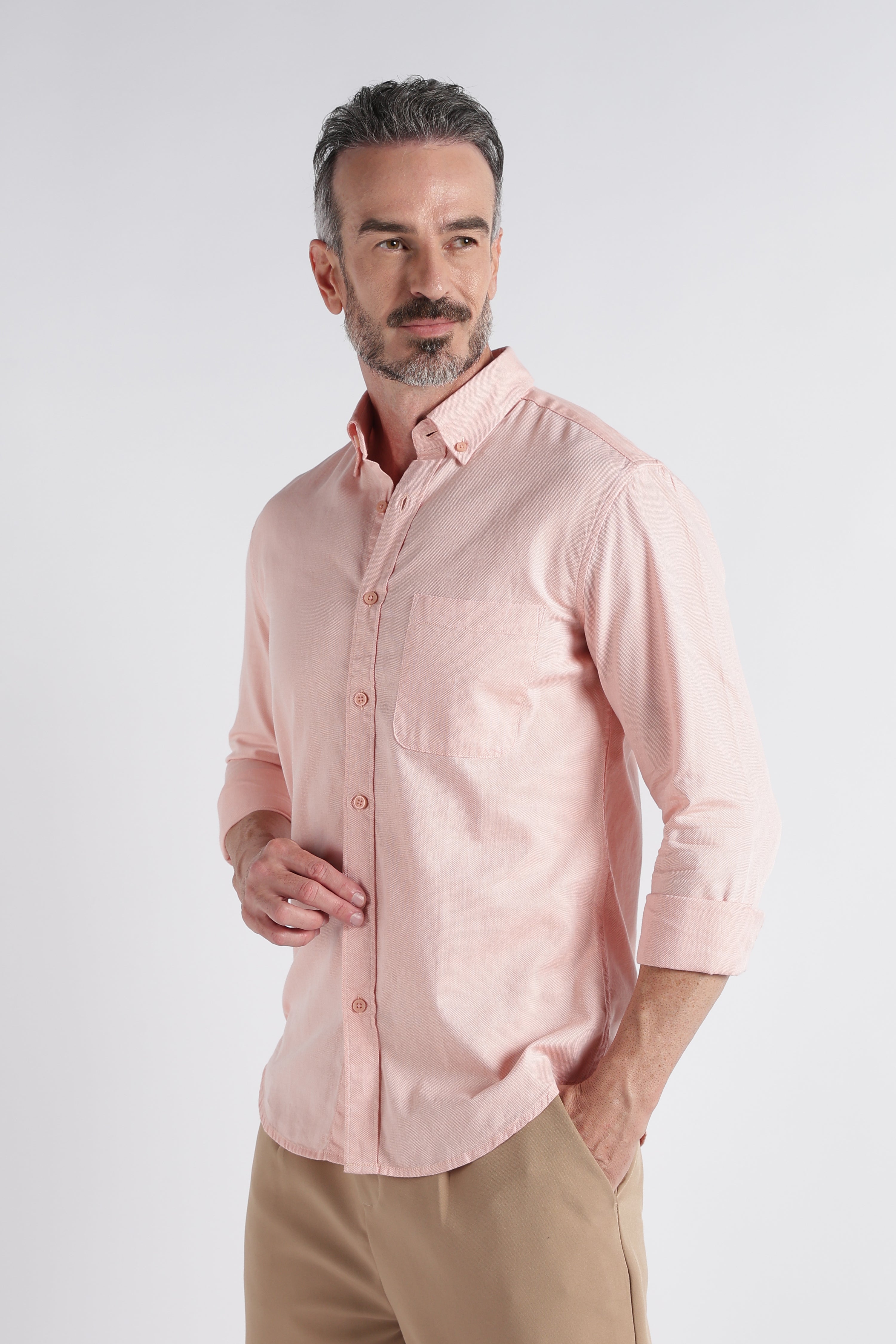Men Peach Solid Casual Shirt