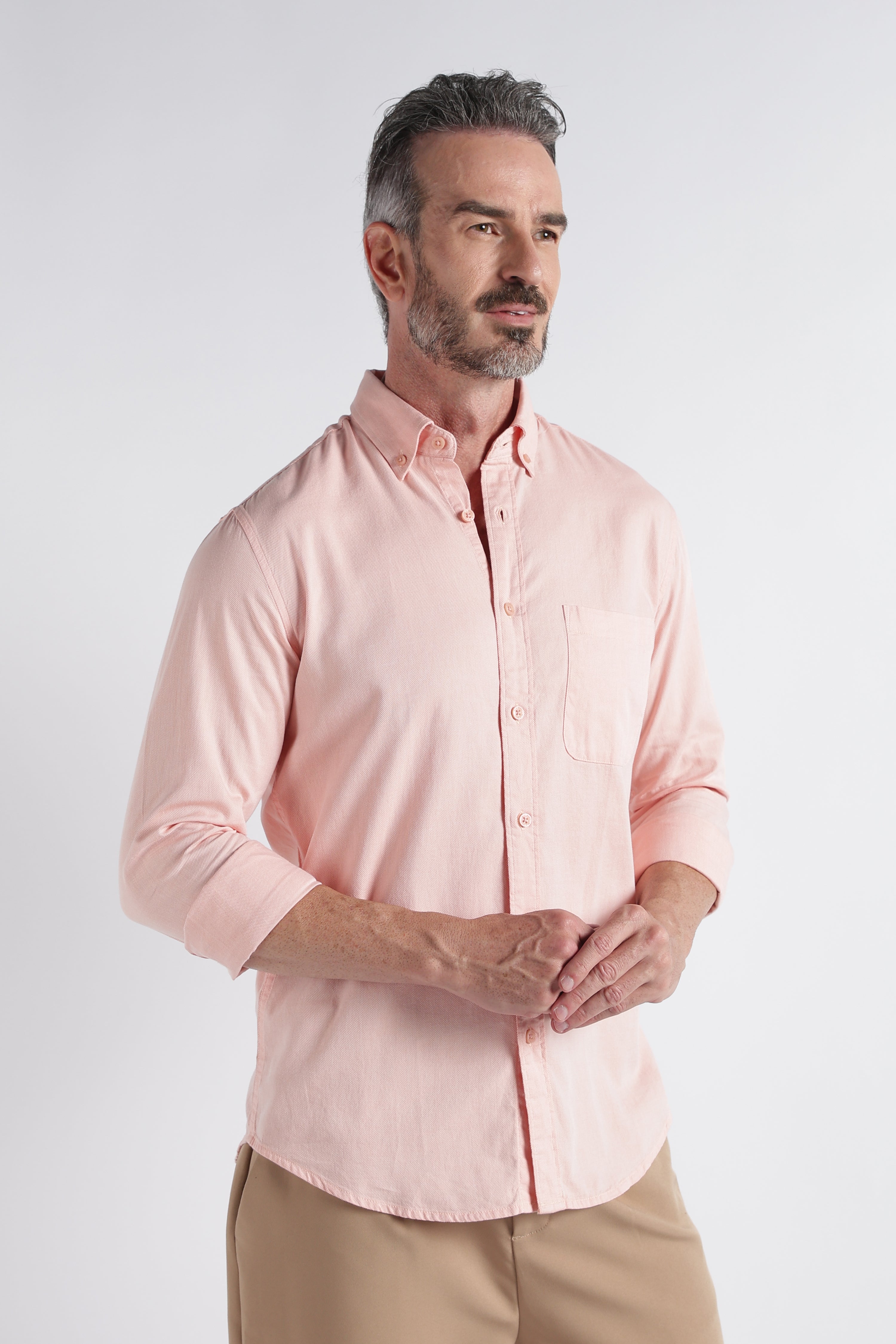 Men Peach Solid Casual Shirt