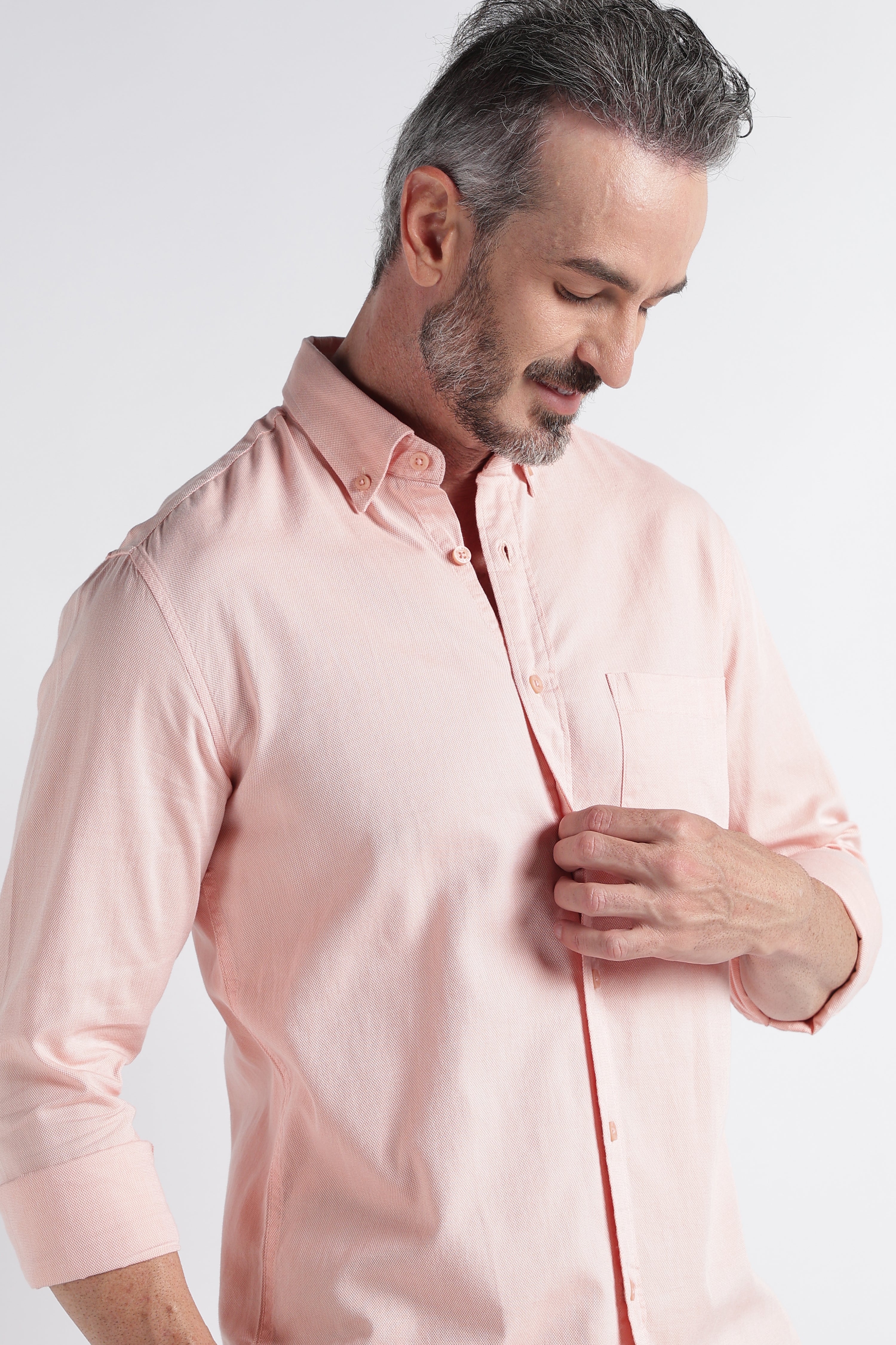 Men Peach Solid Casual Shirt