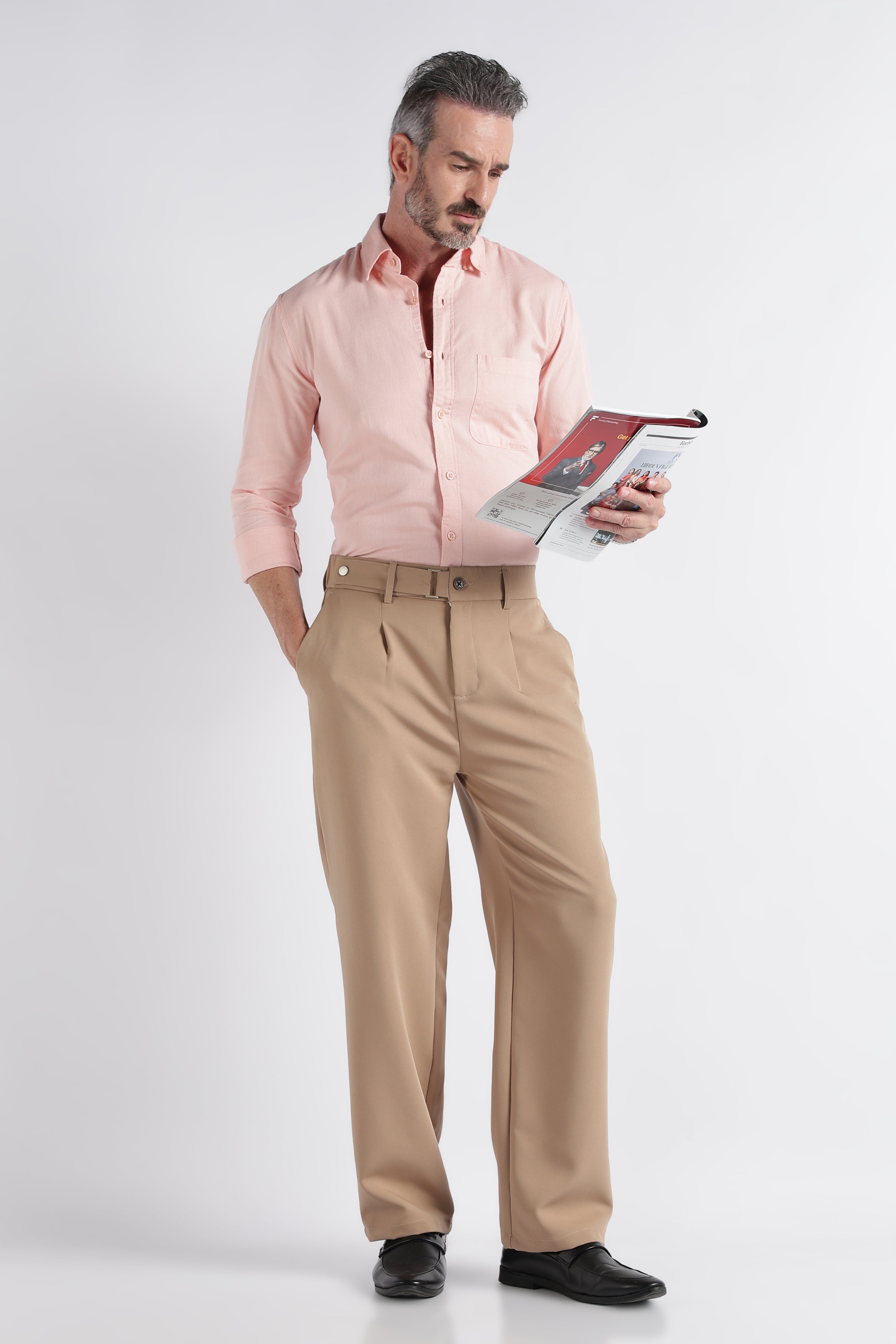 Men Peach Solid Casual Shirt