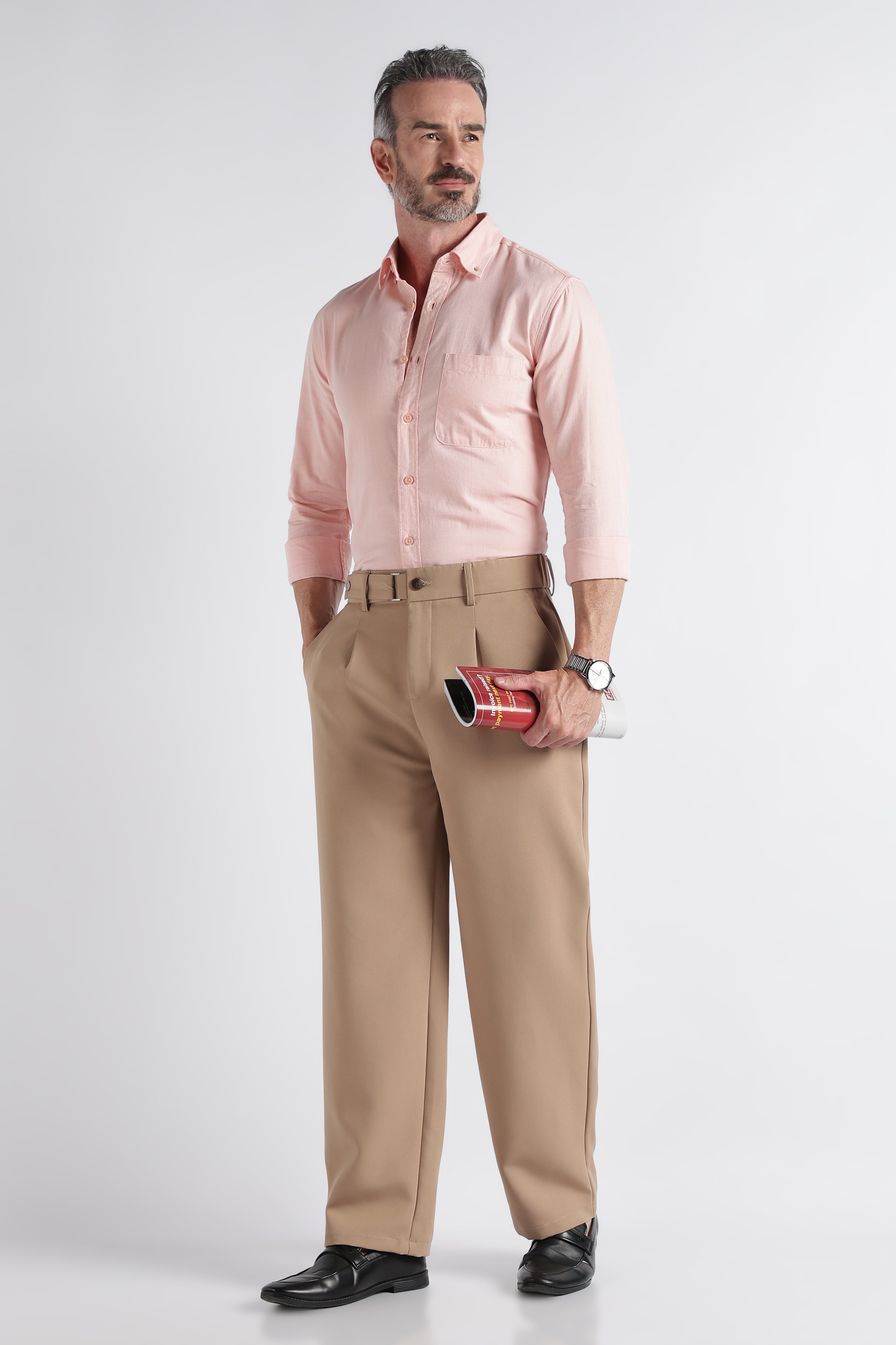 Men Peach Solid Casual Shirt