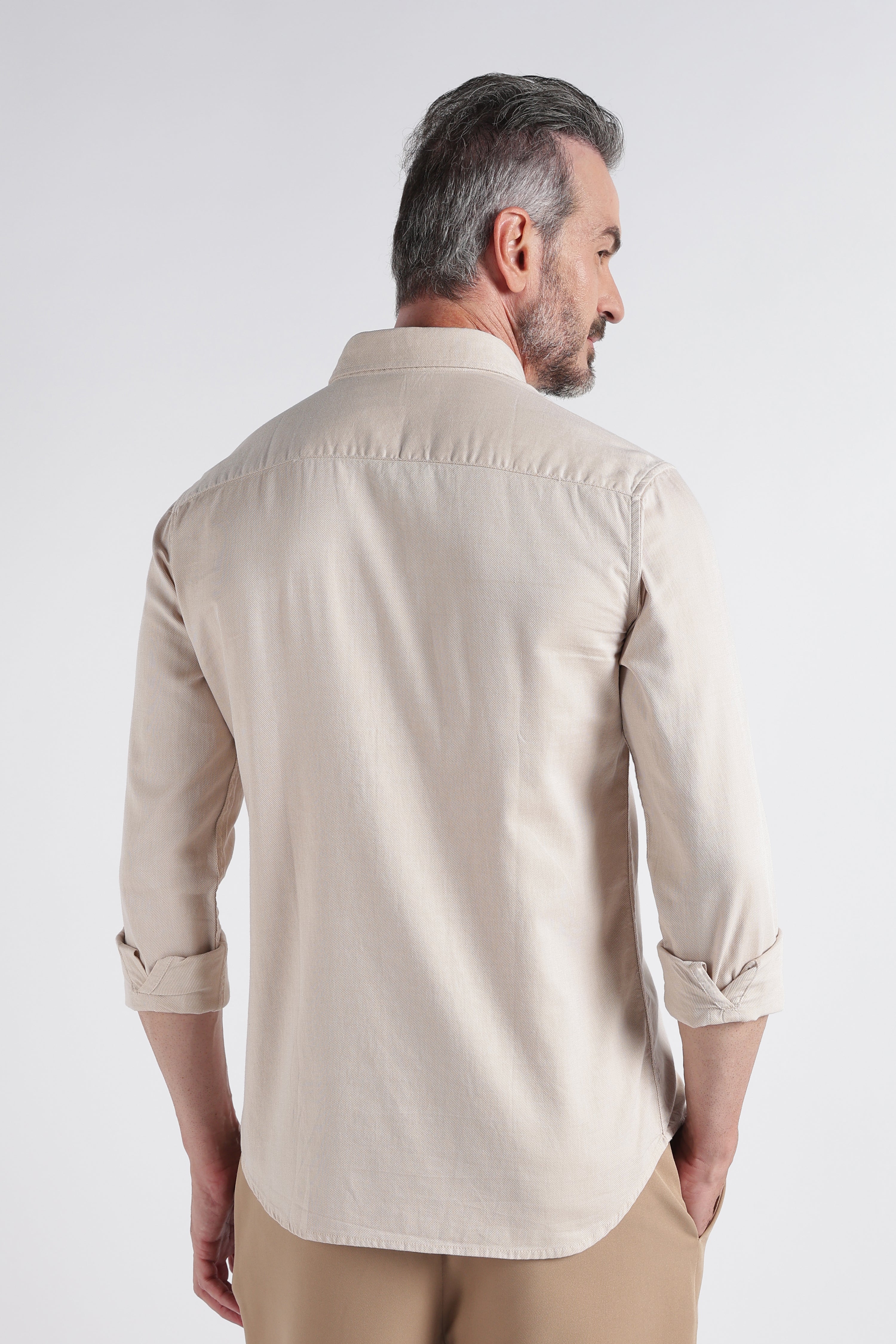 Men Beige Solid Casual Shirt