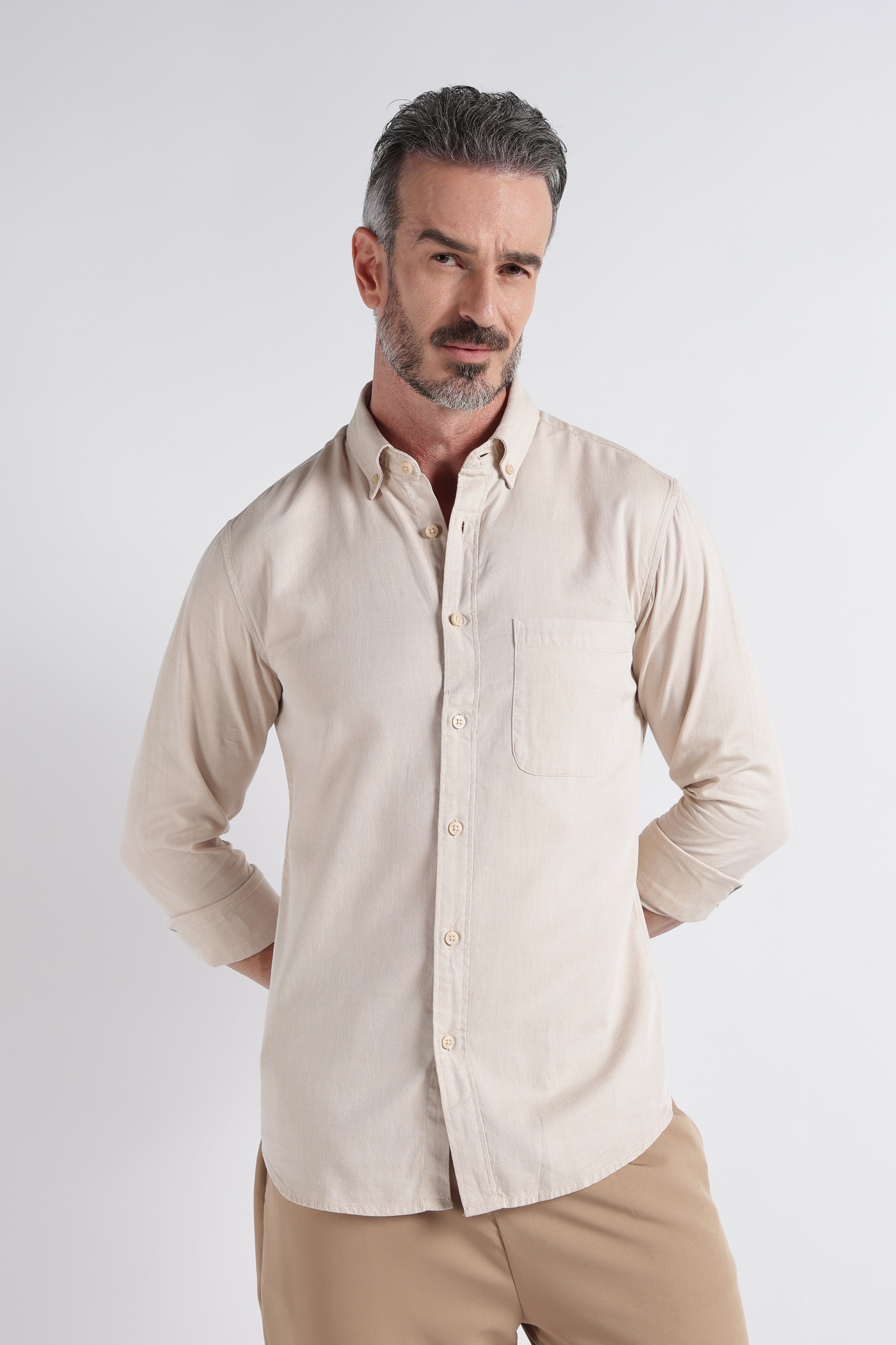 Men Beige Solid Casual Shirt