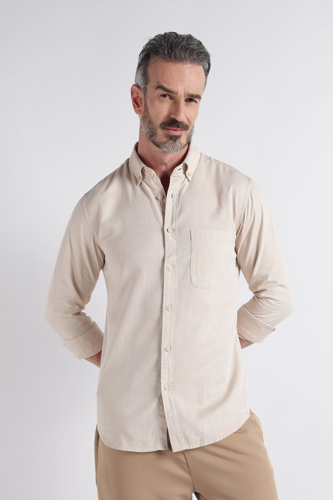 Men Beige Solid Casual Shirt