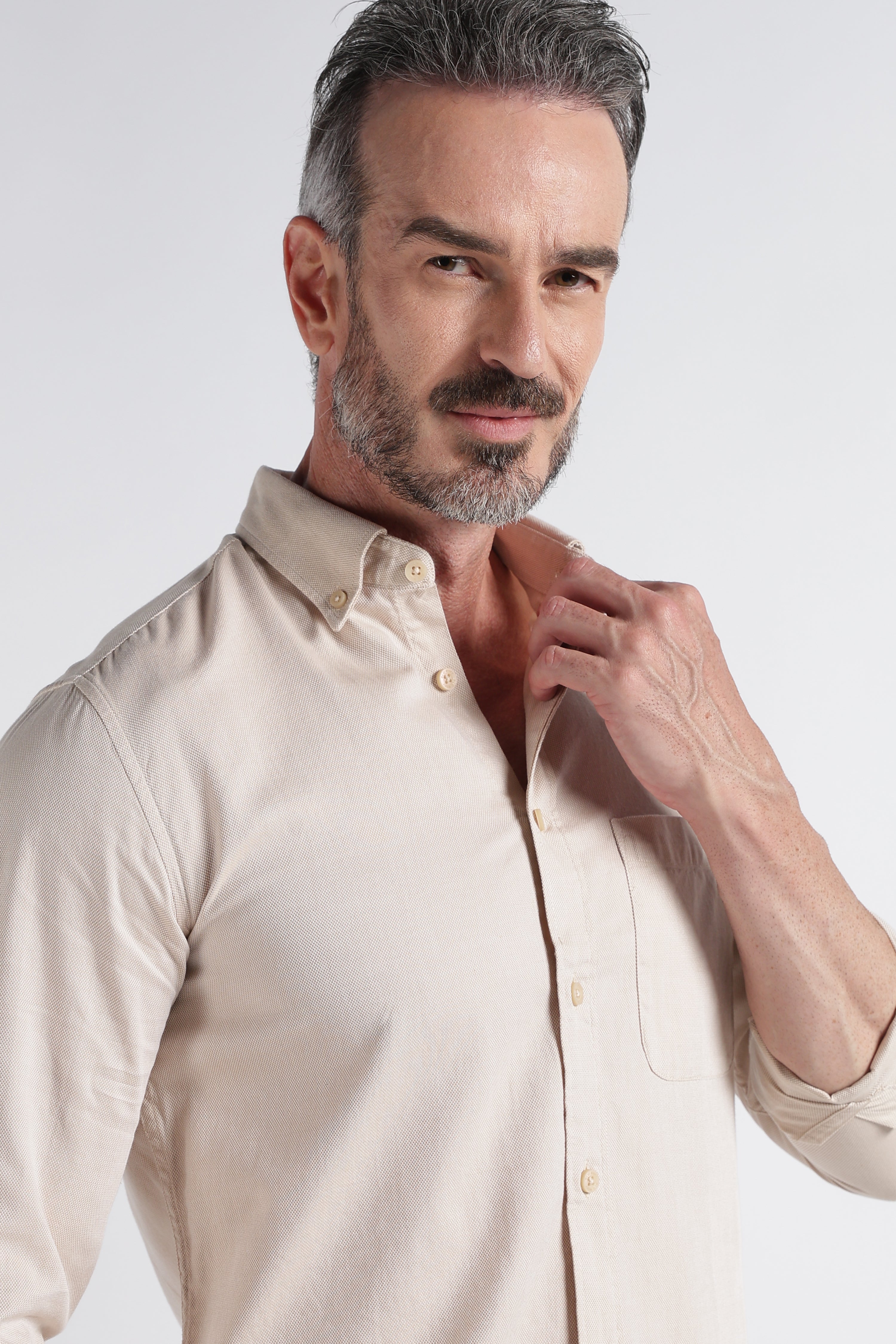 Men Beige Solid Casual Shirt