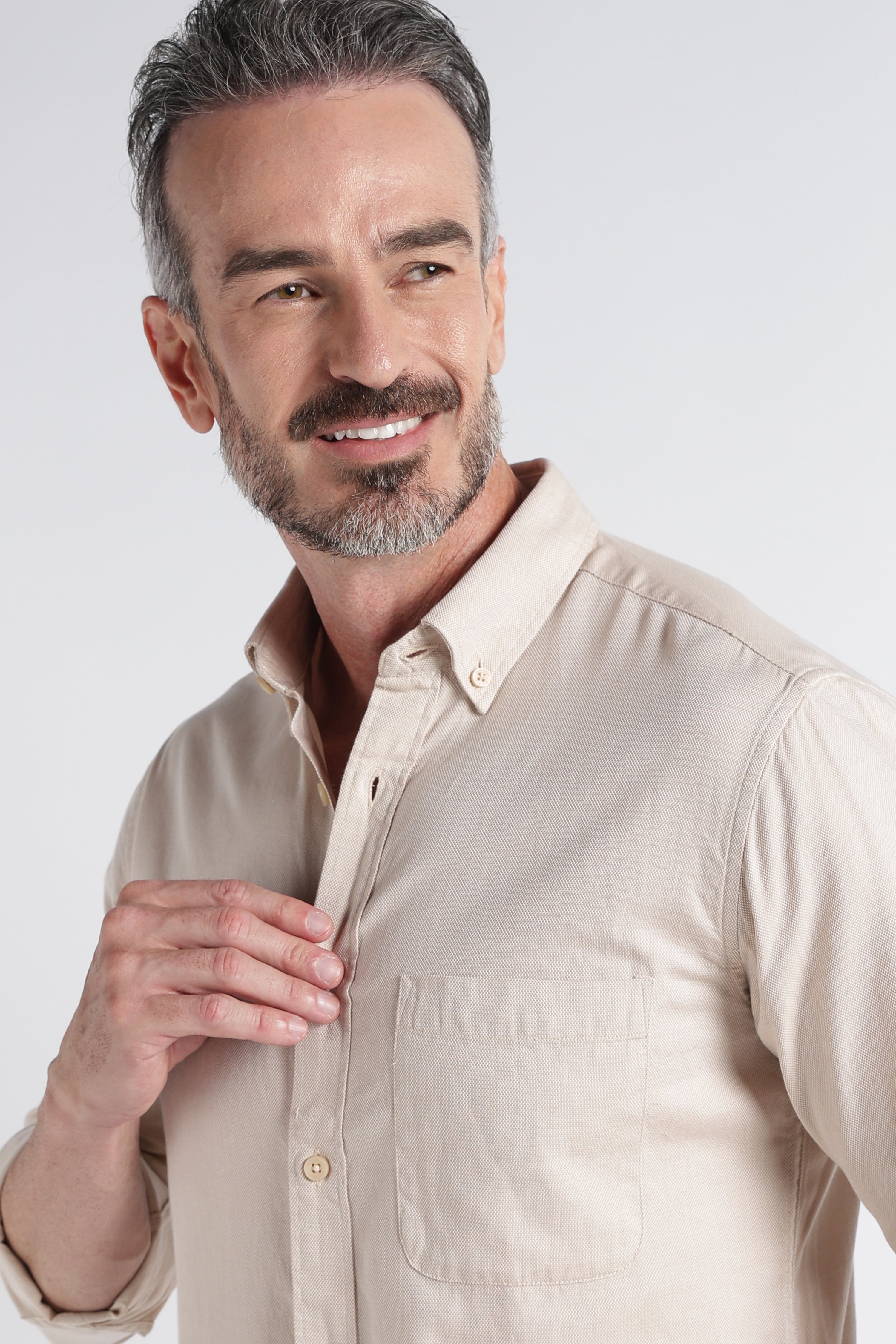 Men Beige Solid Casual Shirt