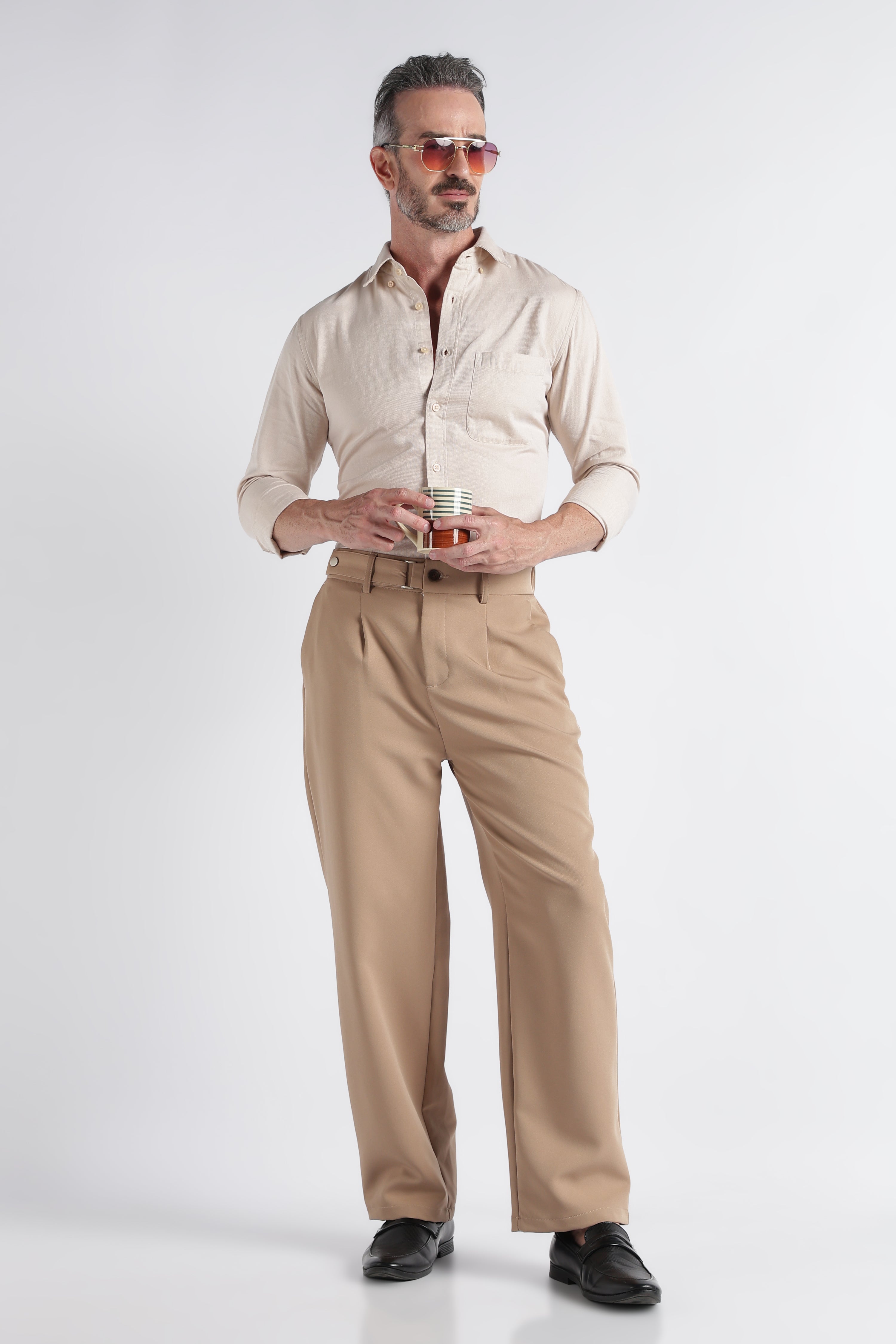 Men Beige Solid Casual Shirt