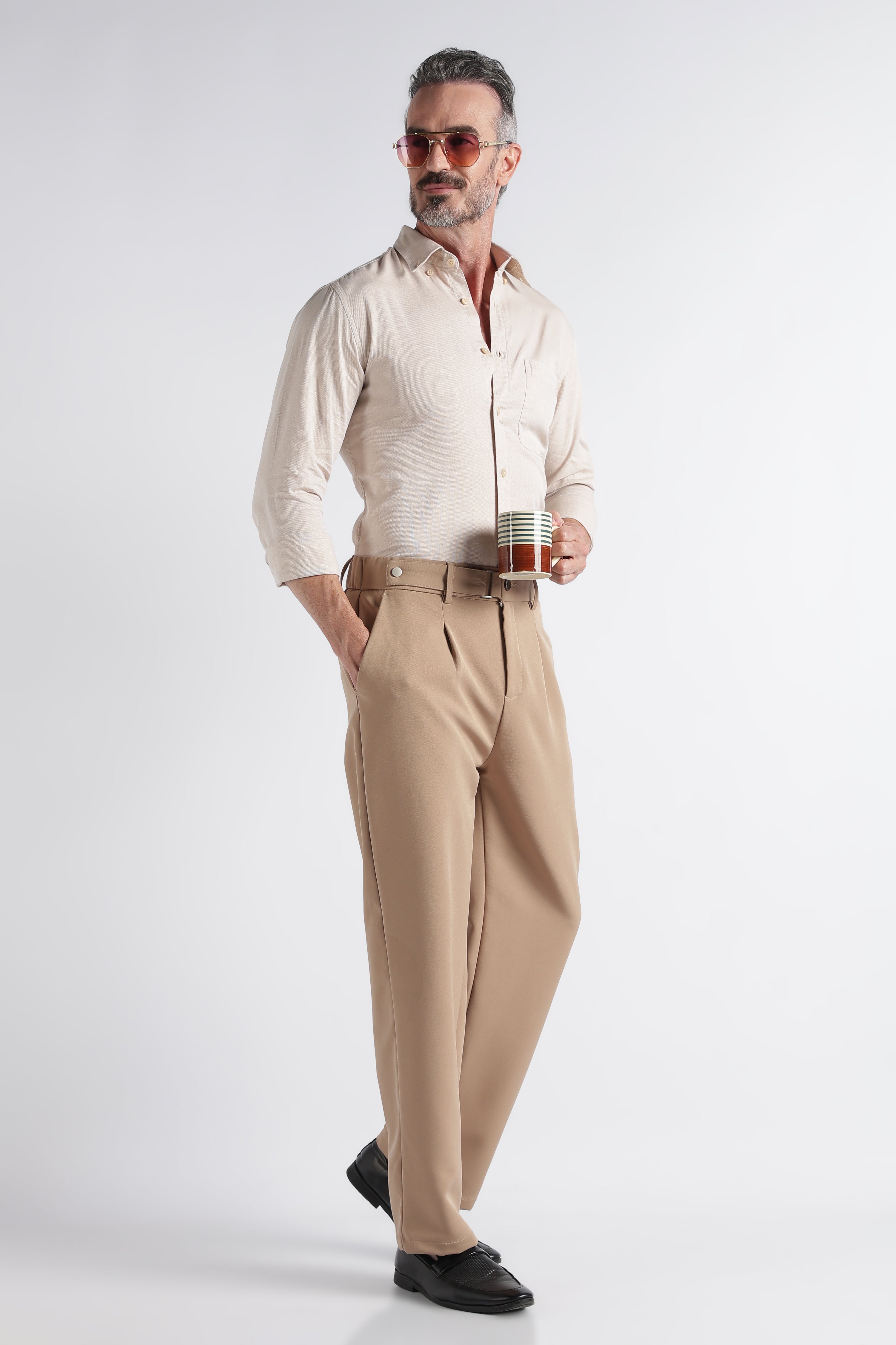 Men Beige Solid Casual Shirt