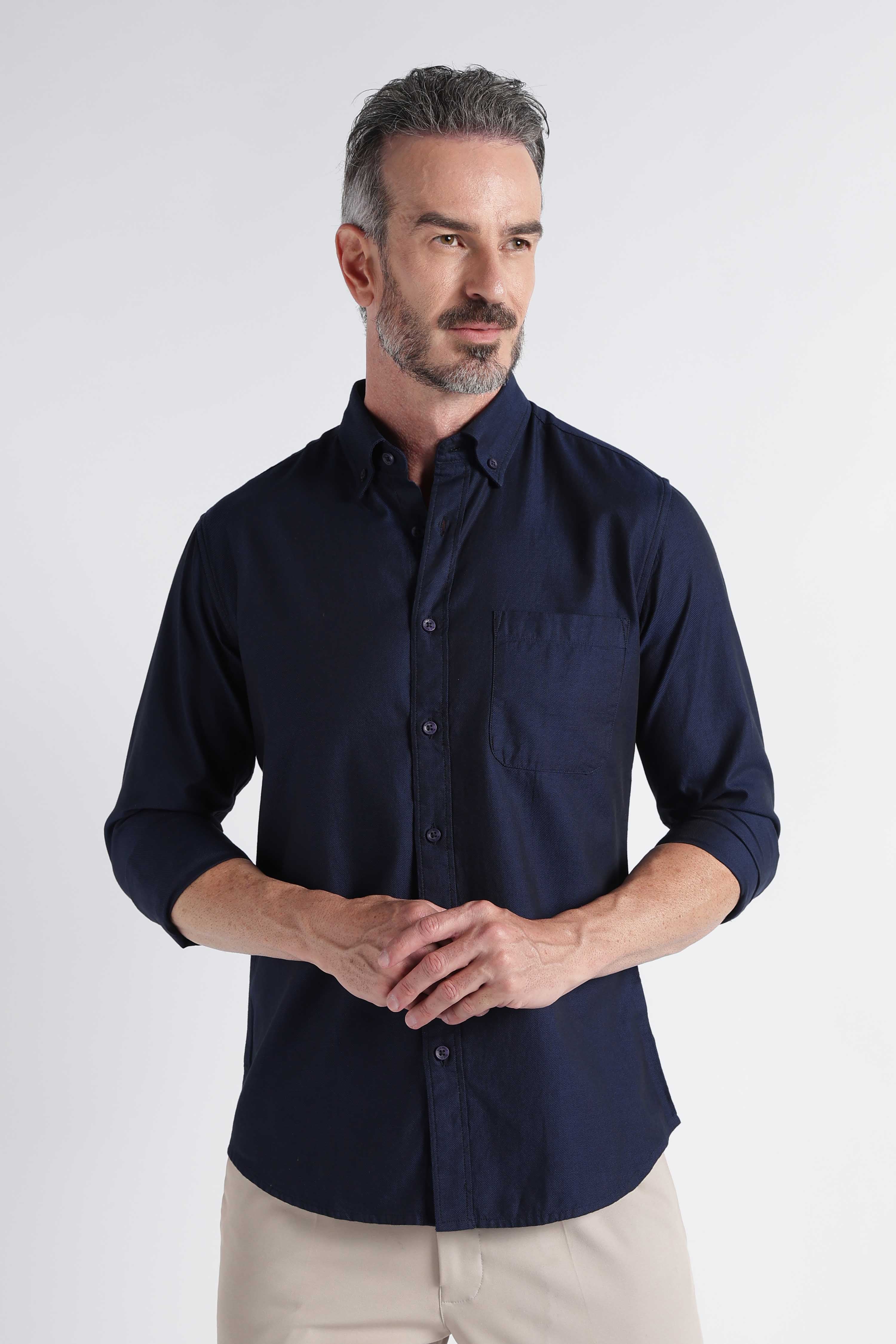 Men Navy Solid Casual Shirt