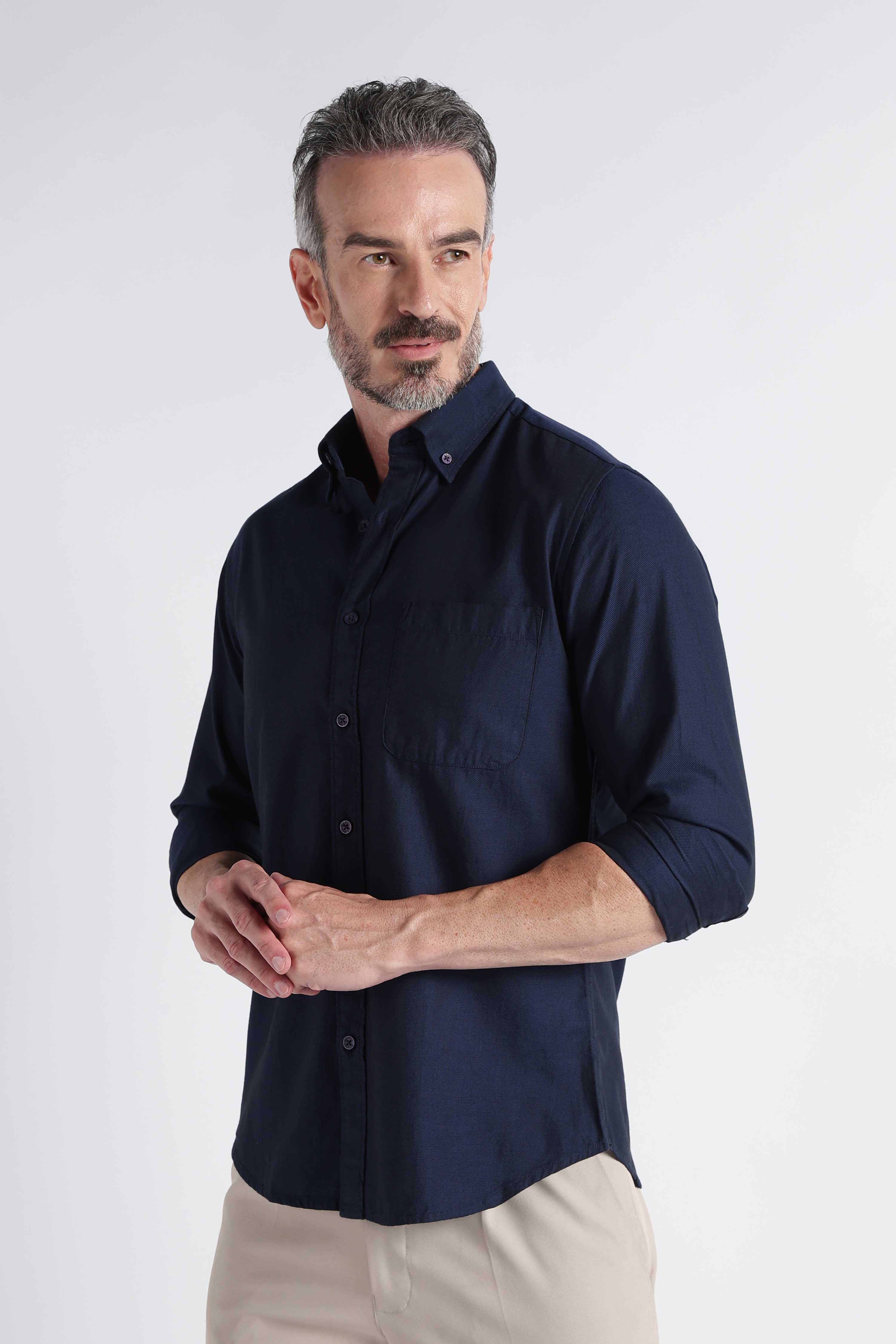 Men Navy Solid Casual Shirt