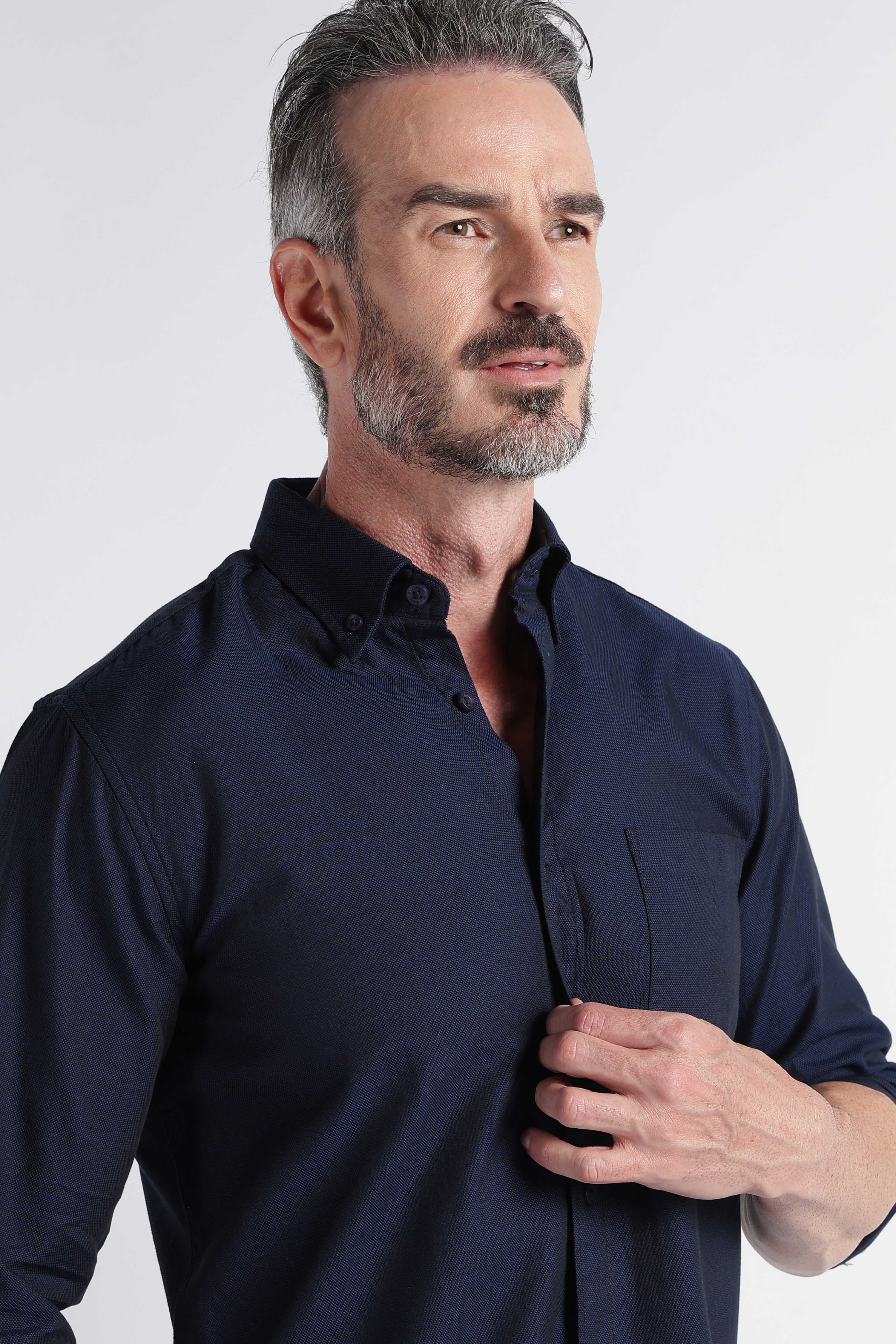 Men Navy Solid Casual Shirt