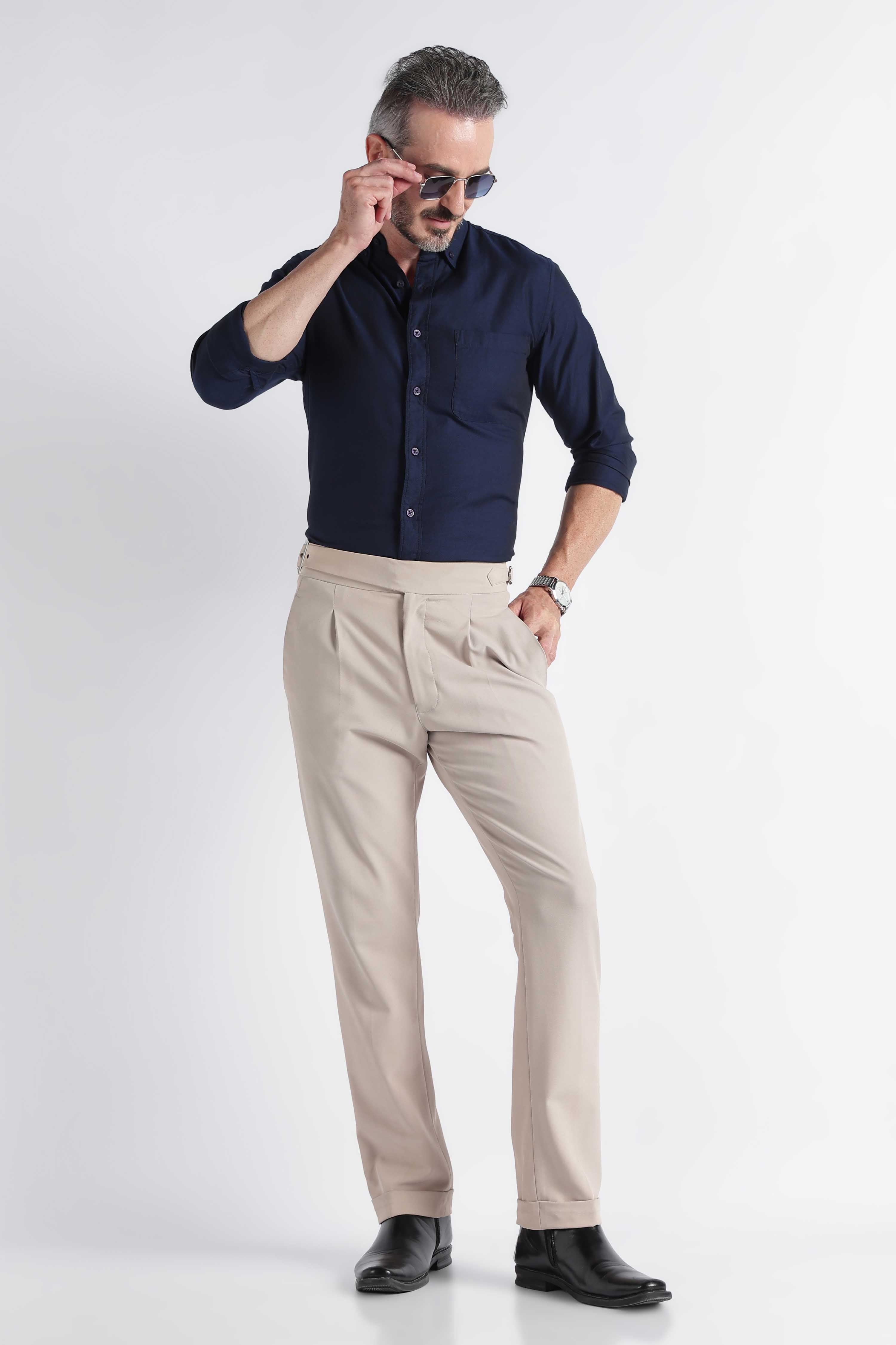 Men Navy Solid Casual Shirt