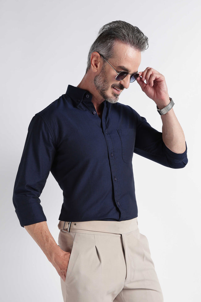 Men Navy Solid Casual Shirt