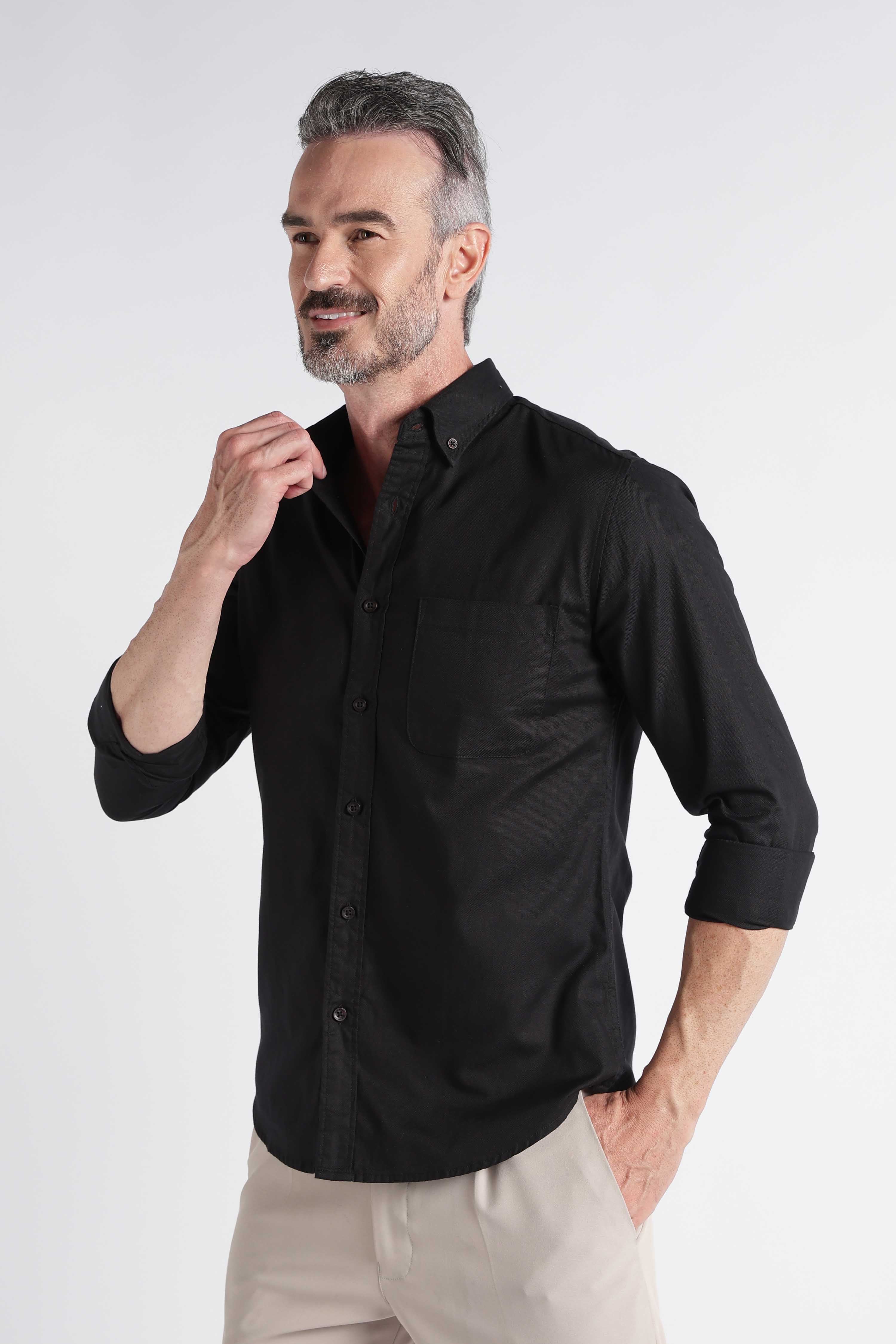 Men Black Solid Casual Shirt