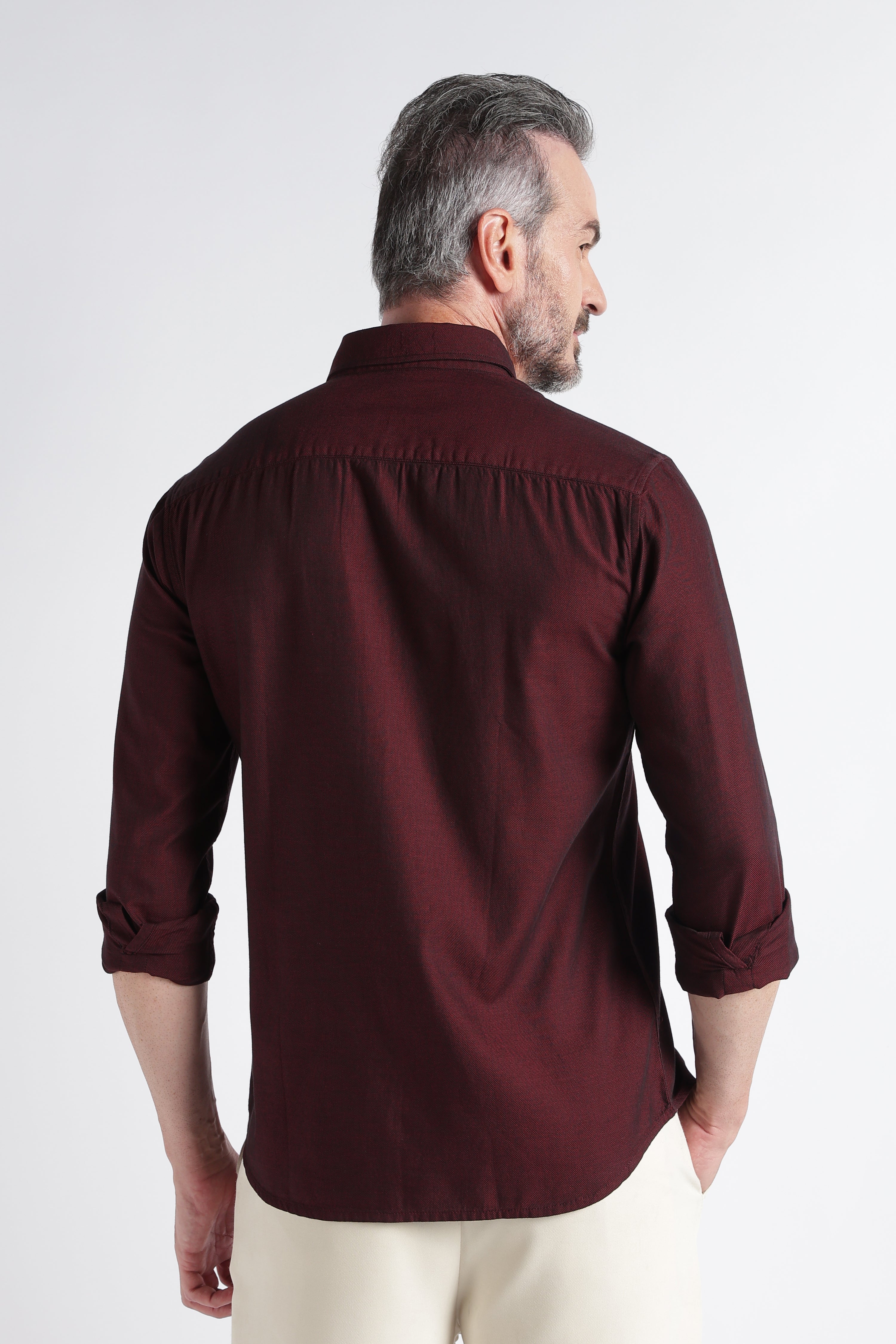 Men Maroon Solid Casual Shirt