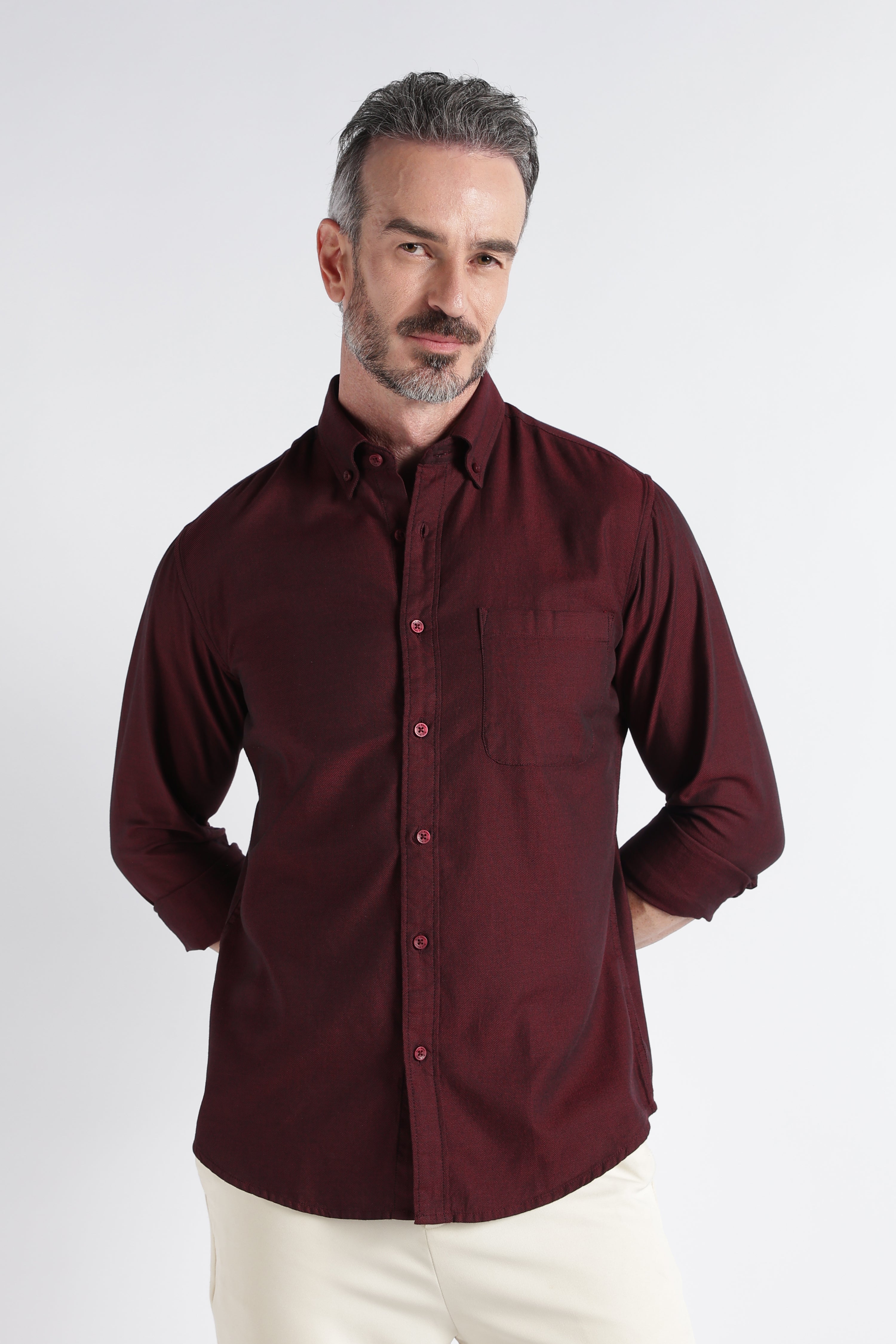 Men Maroon Solid Casual Shirt