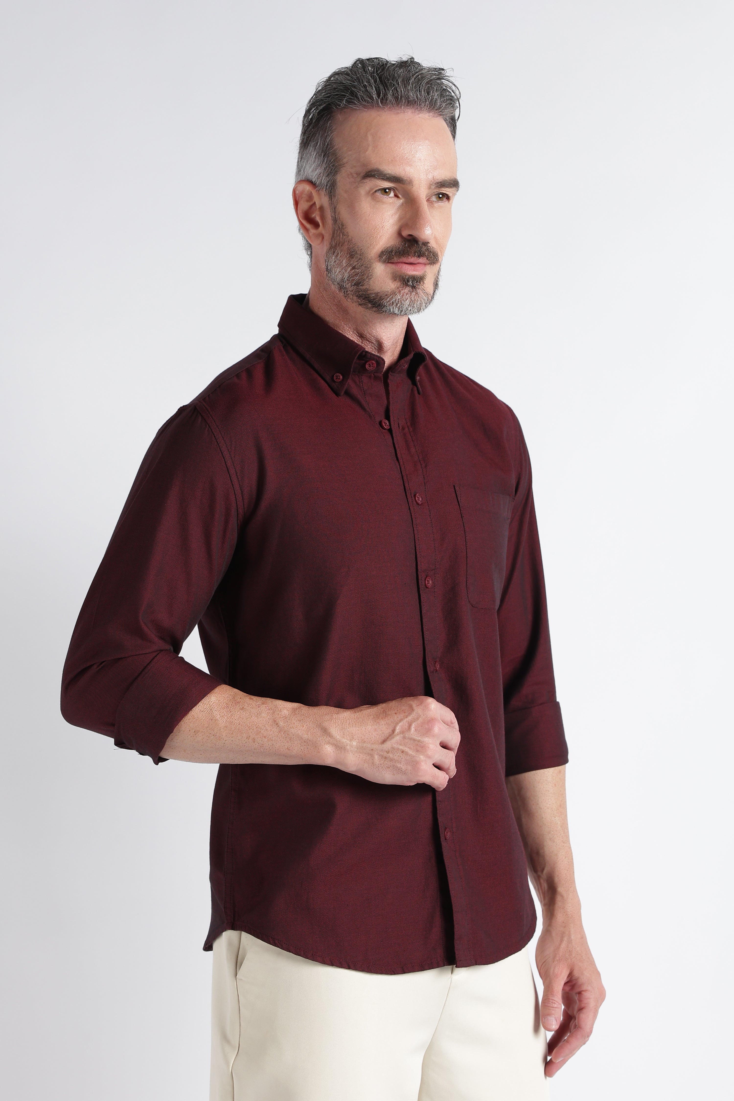 Men Maroon Solid Casual Shirt