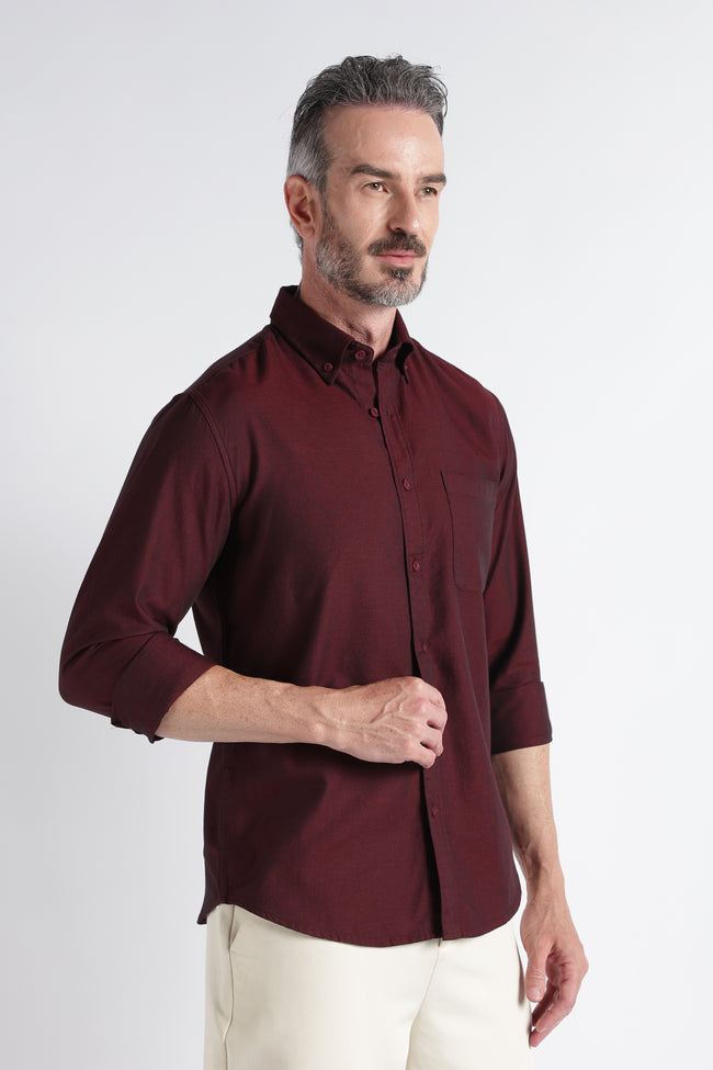 Men Maroon Solid Casual Shirt