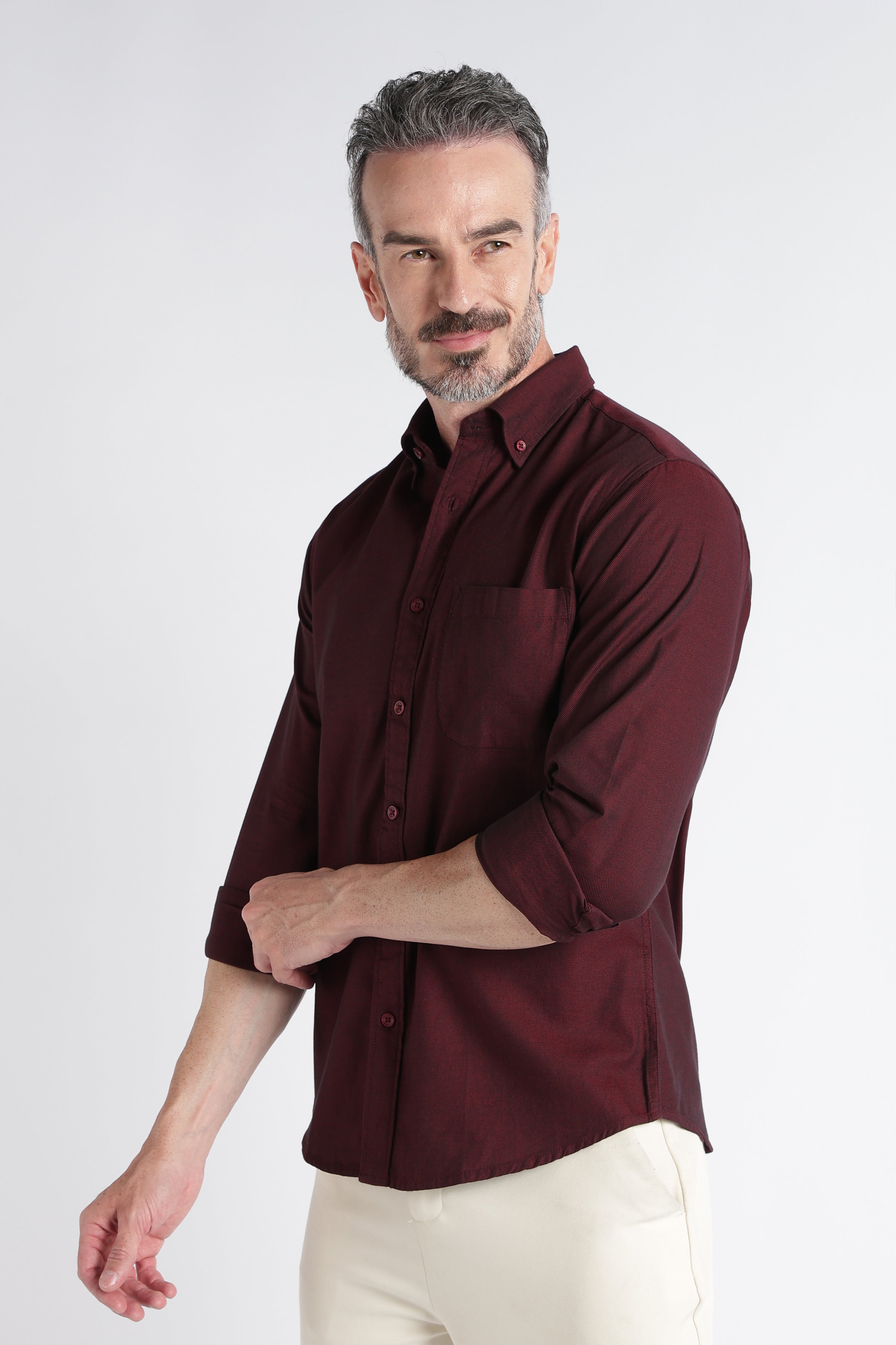 Men Maroon Solid Casual Shirt