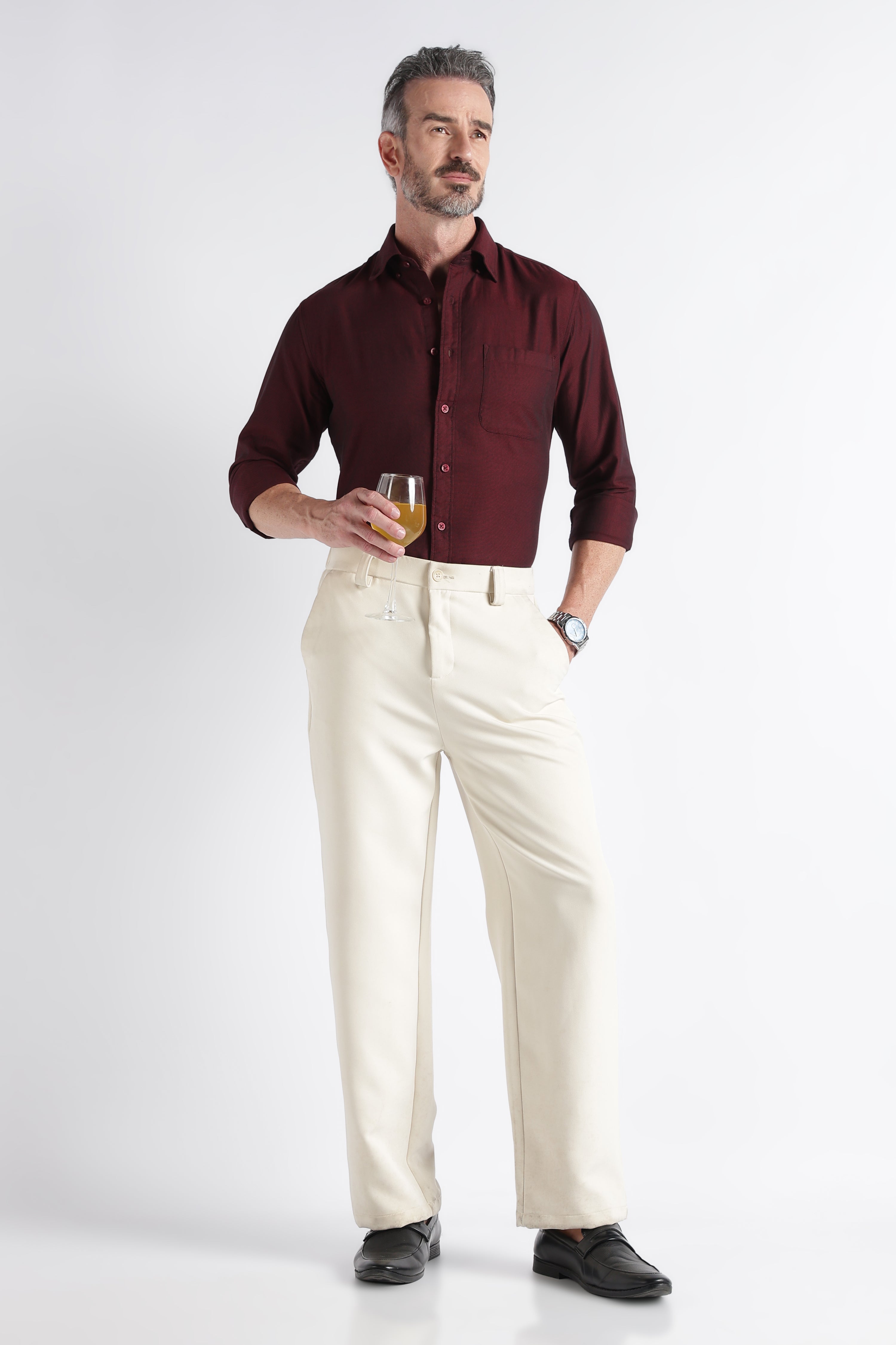 Men Maroon Solid Casual Shirt