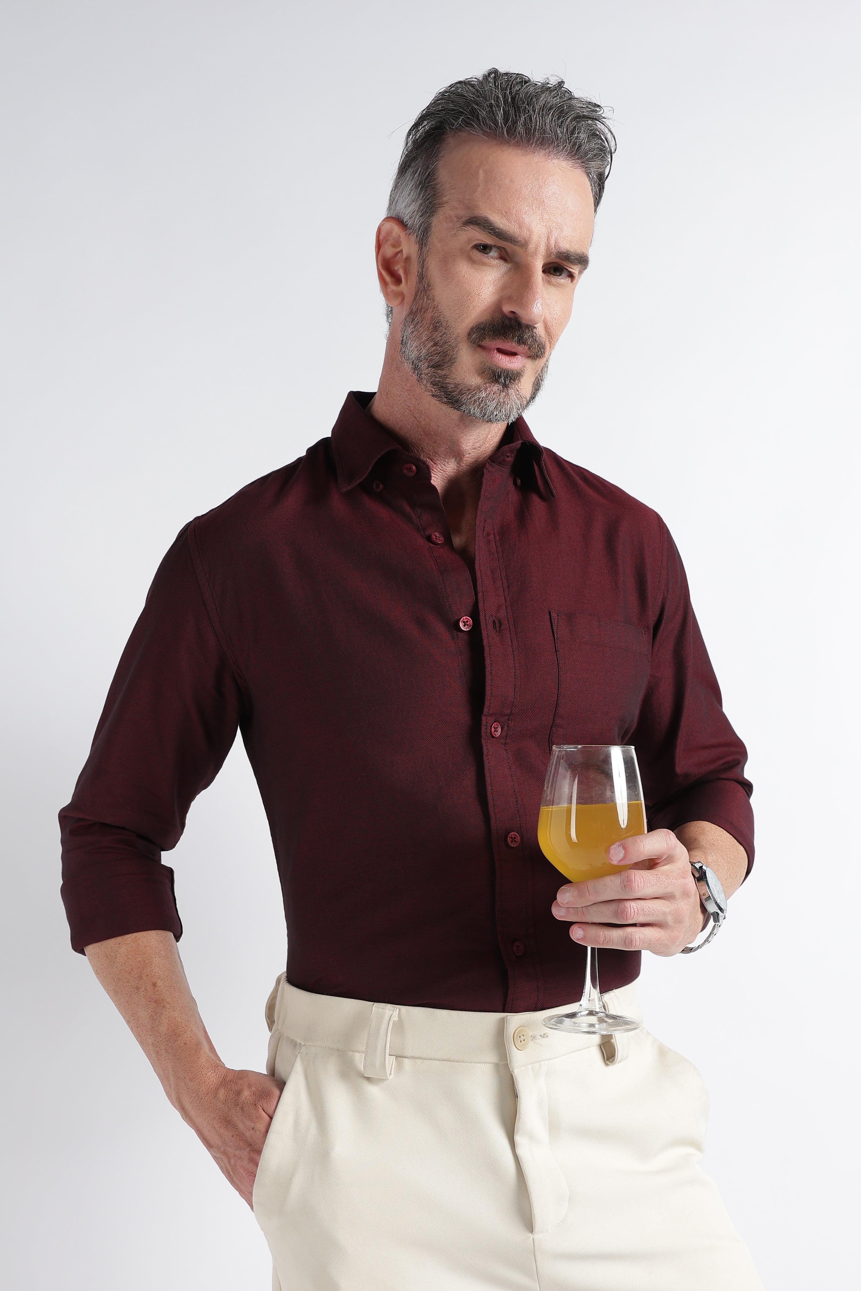Men Maroon Solid Casual Shirt
