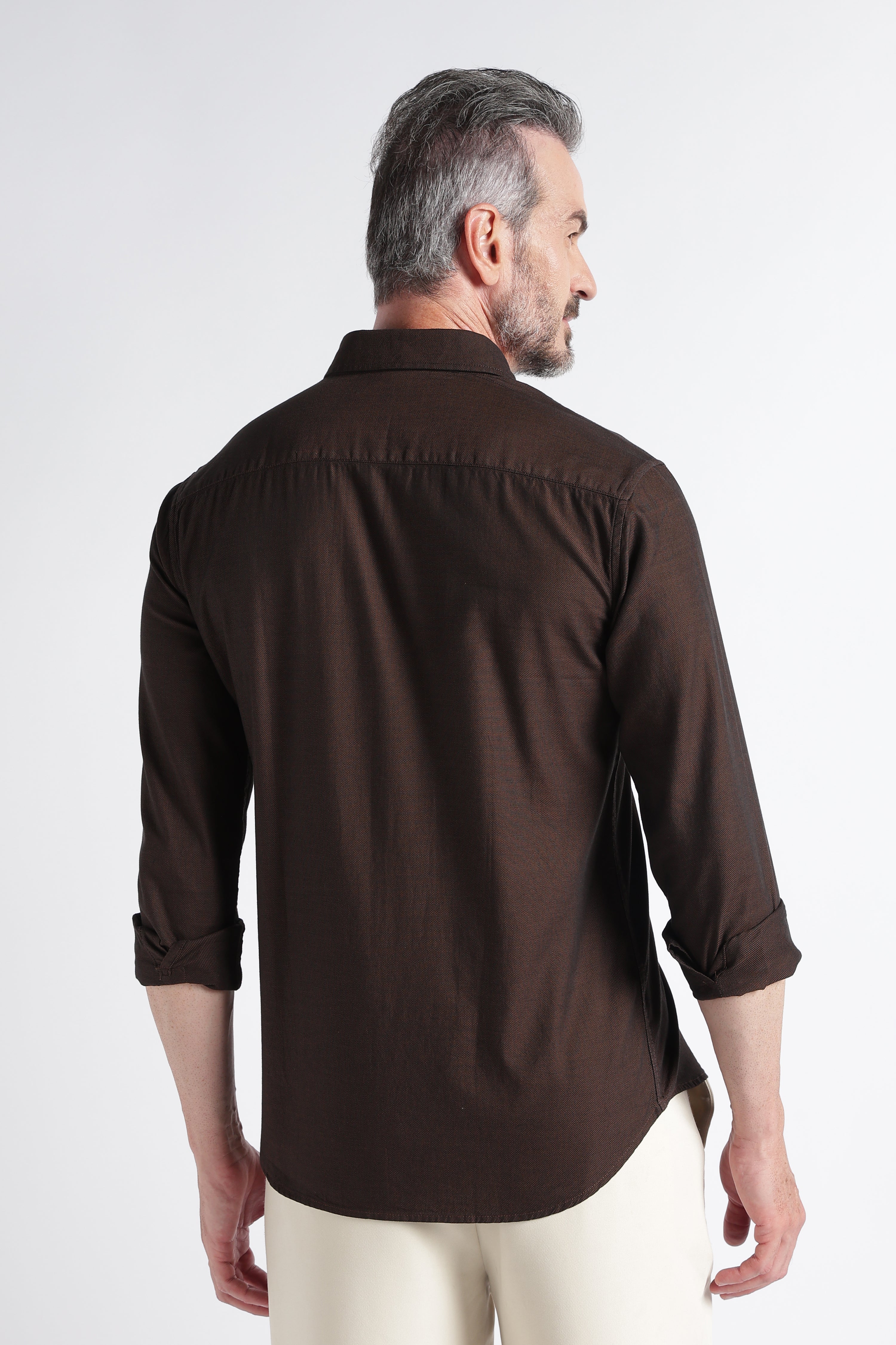 Men Brown Solid Casual Shirt