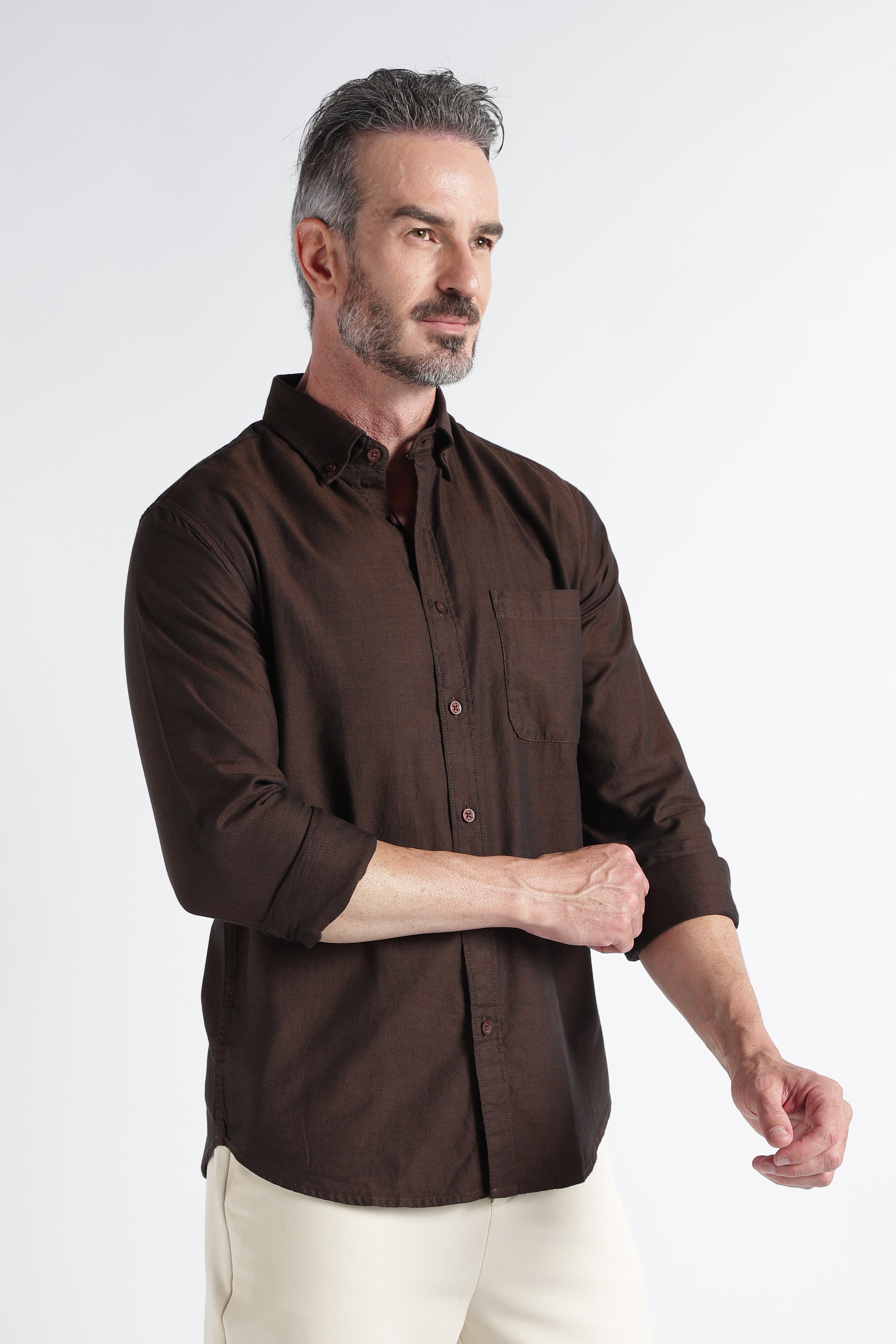 Men Brown Solid Casual Shirt