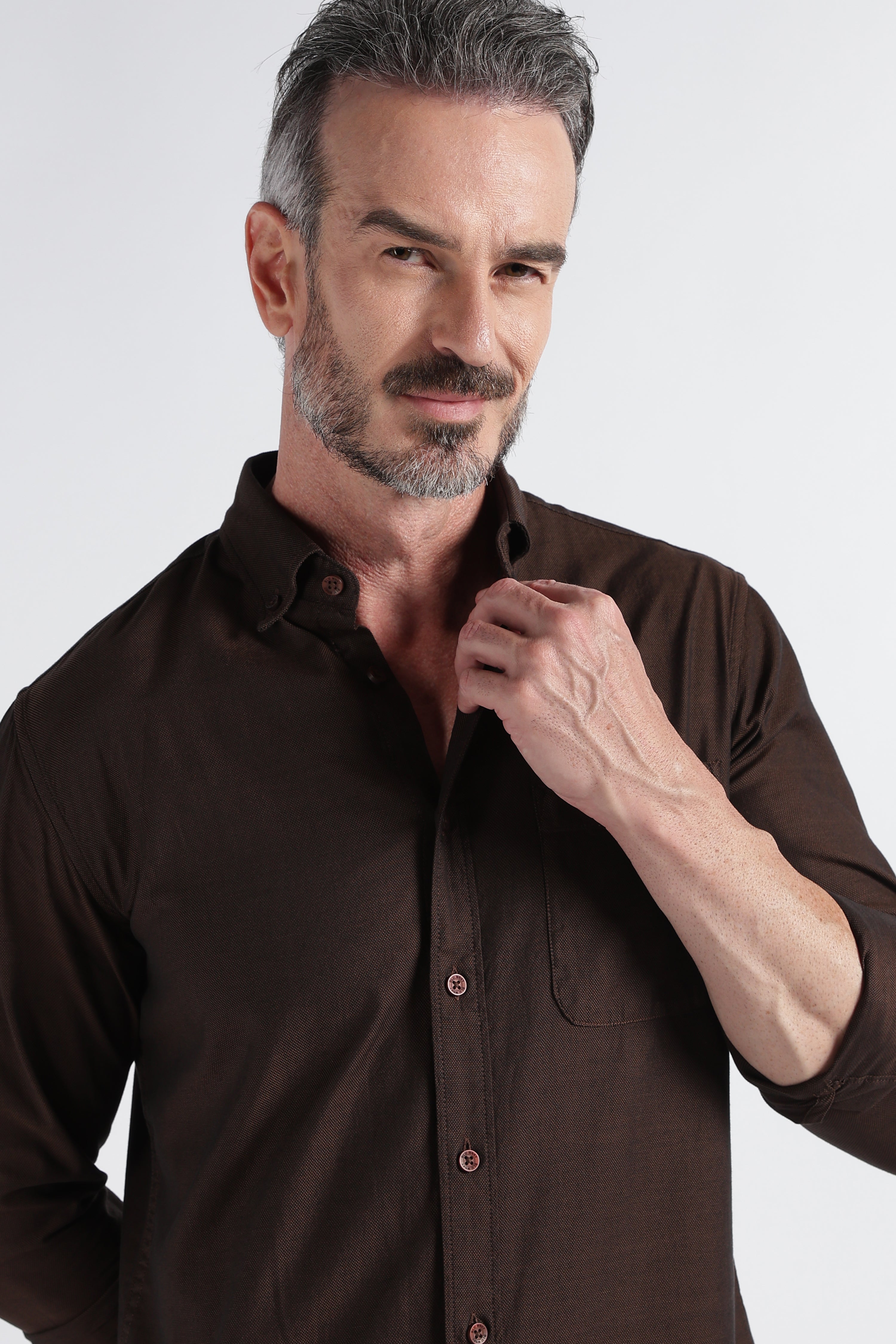 Men Brown Solid Casual Shirt