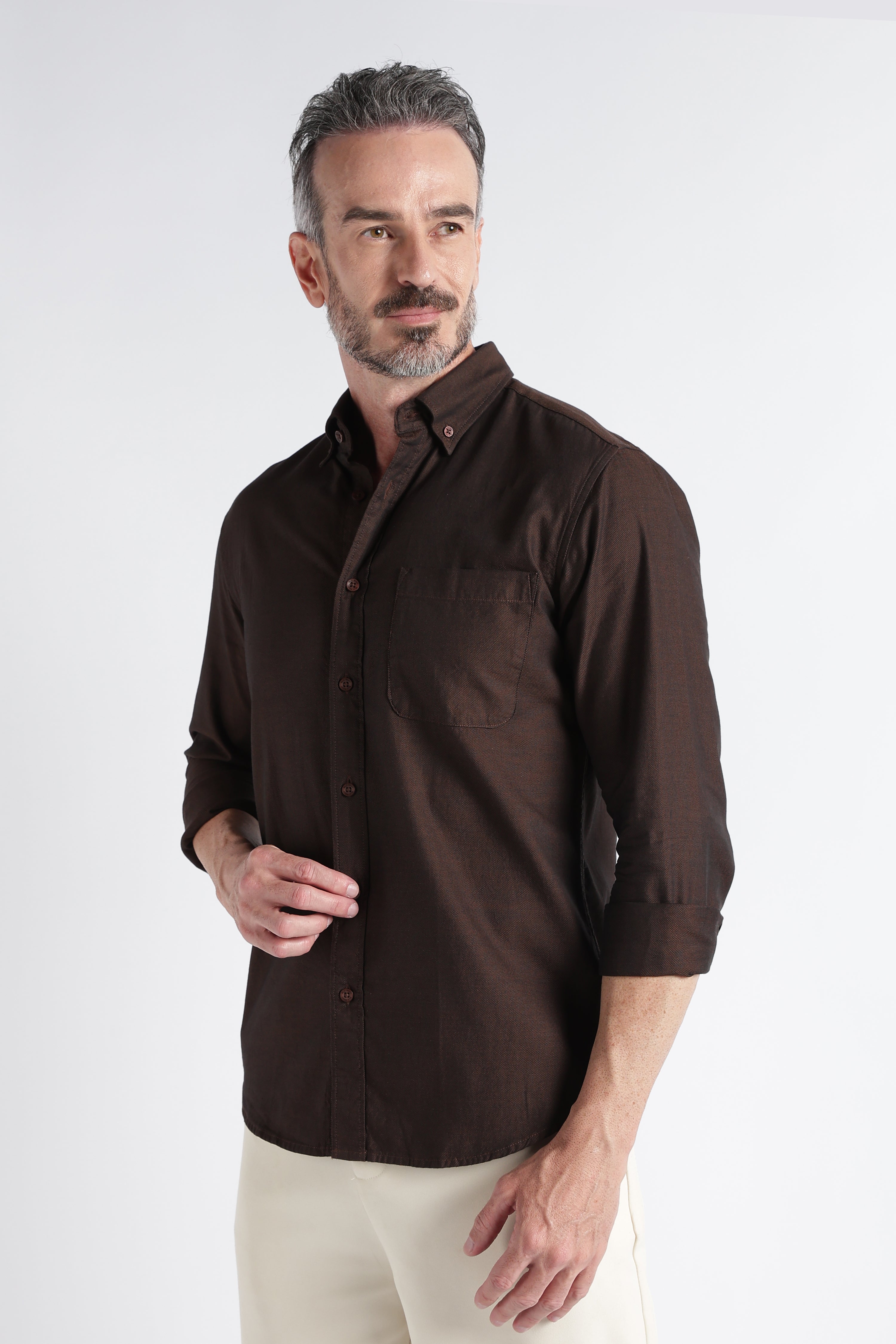 Men Brown Solid Casual Shirt