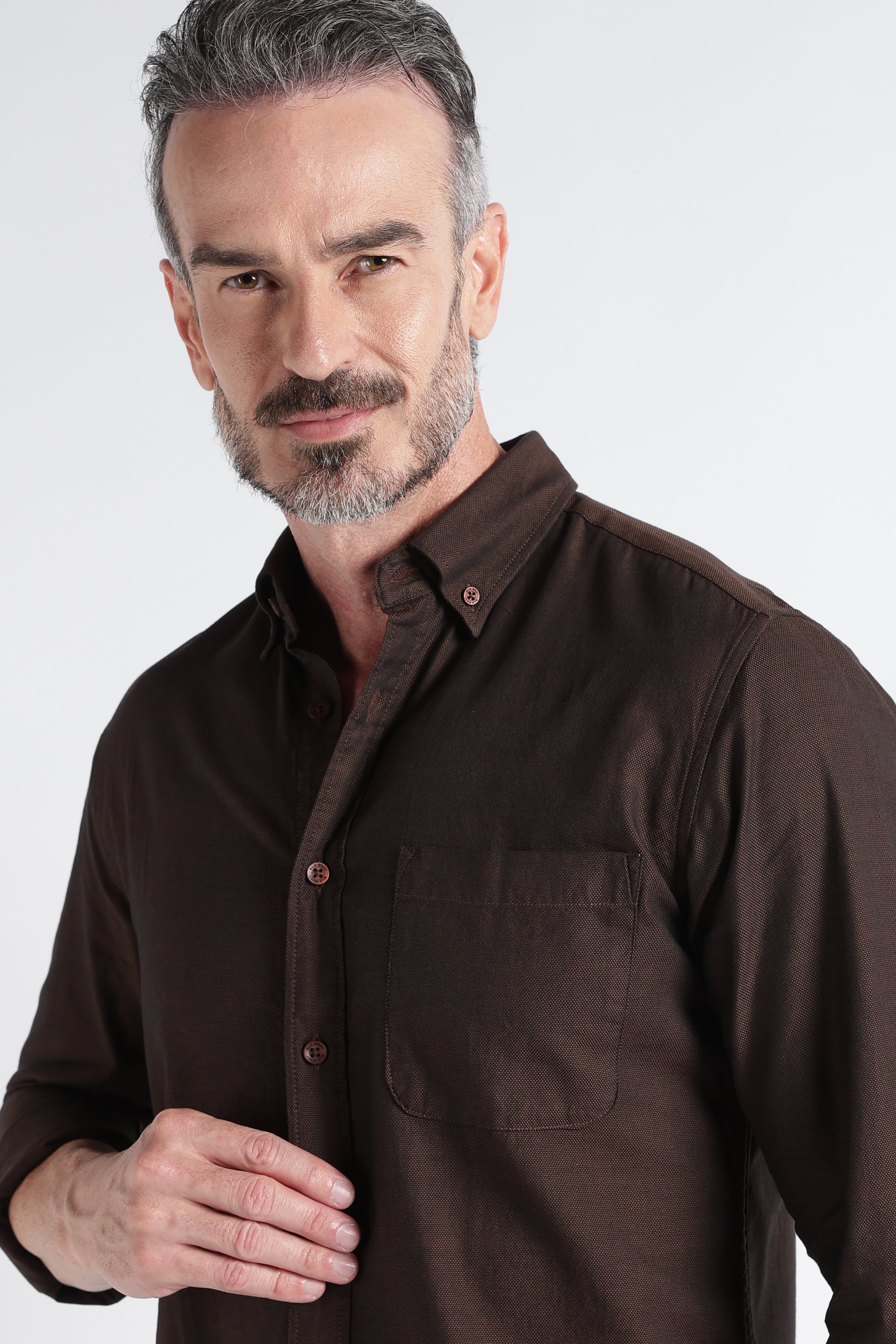 Men Brown Solid Casual Shirt