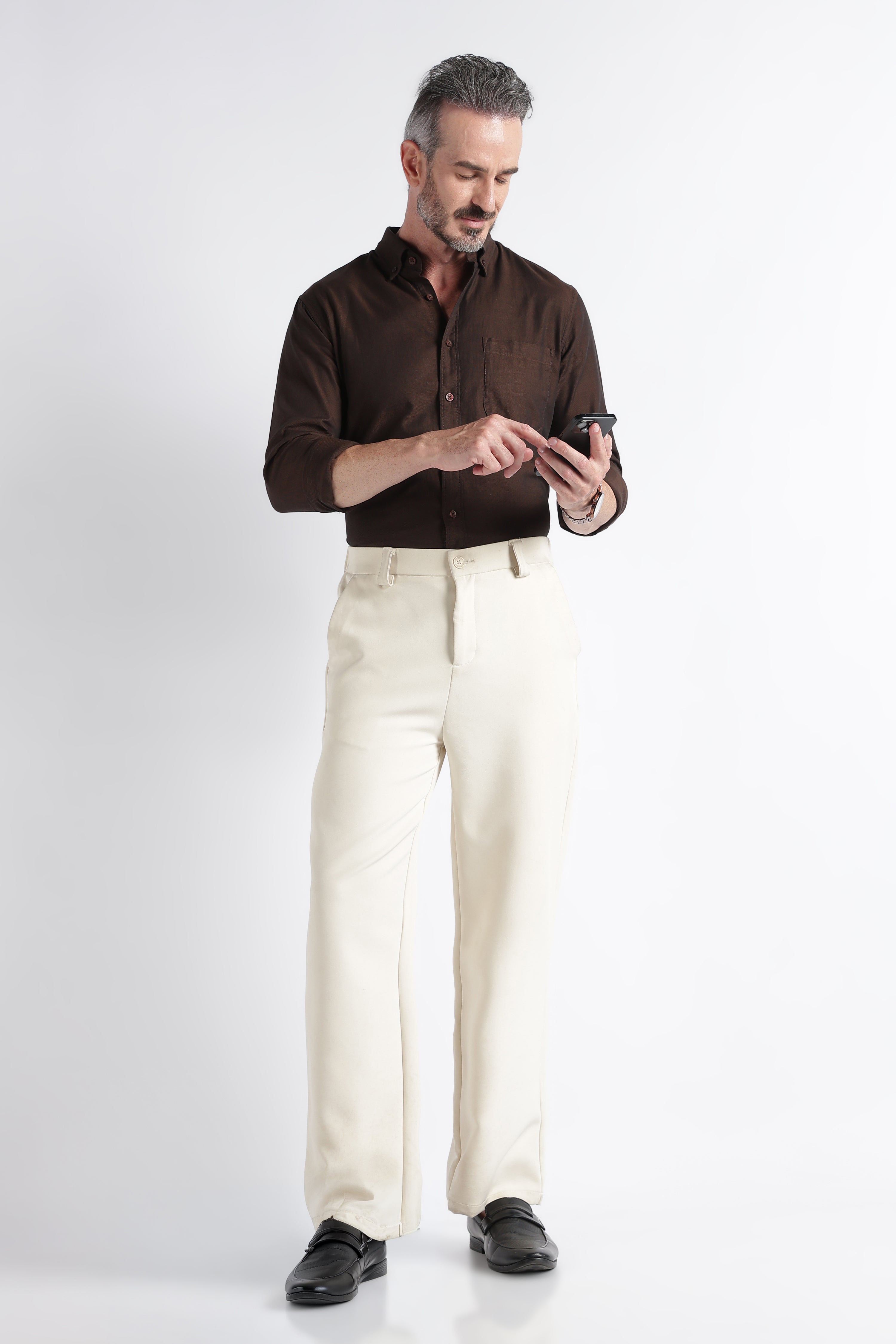Men Brown Solid Casual Shirt