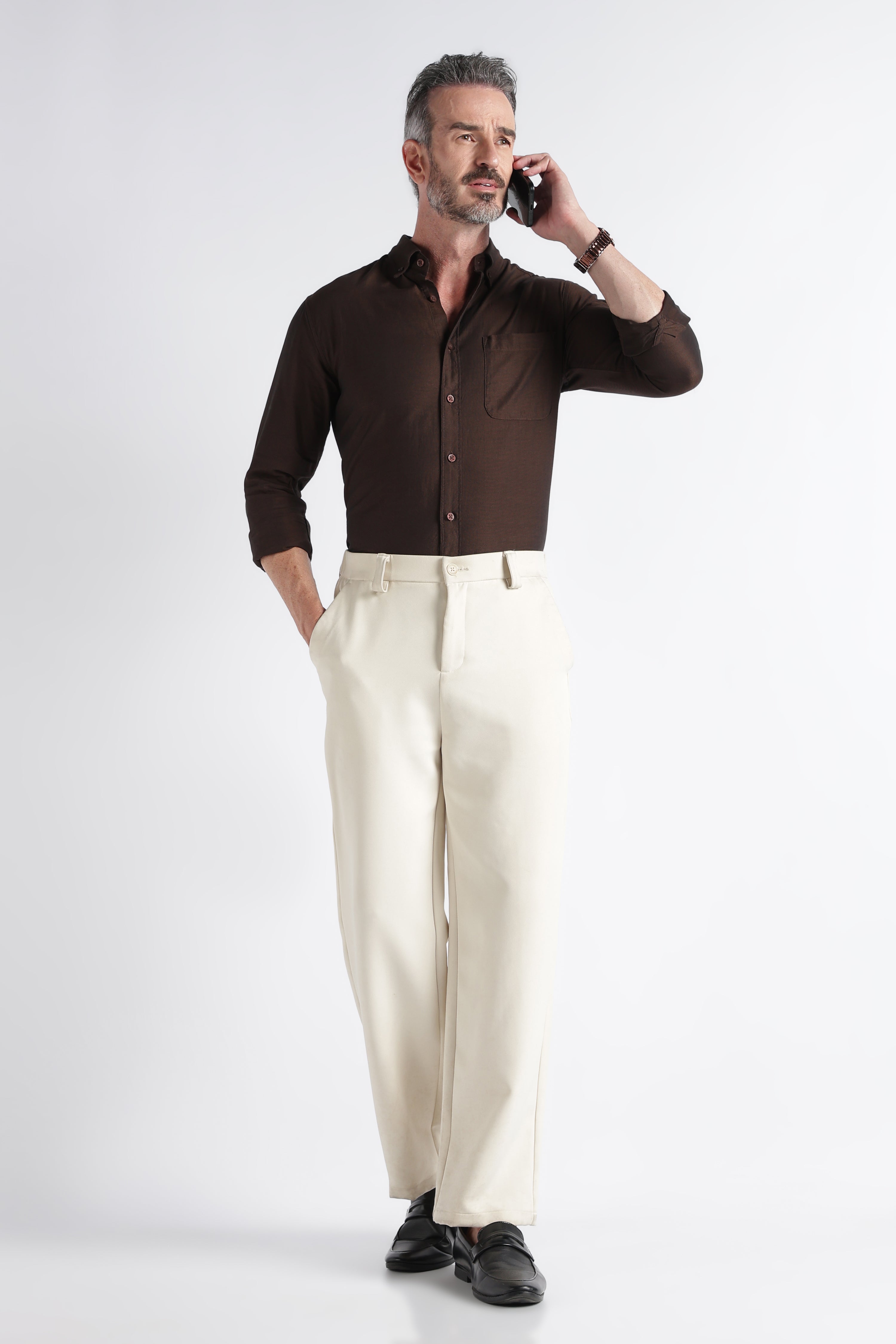 Men Brown Solid Casual Shirt