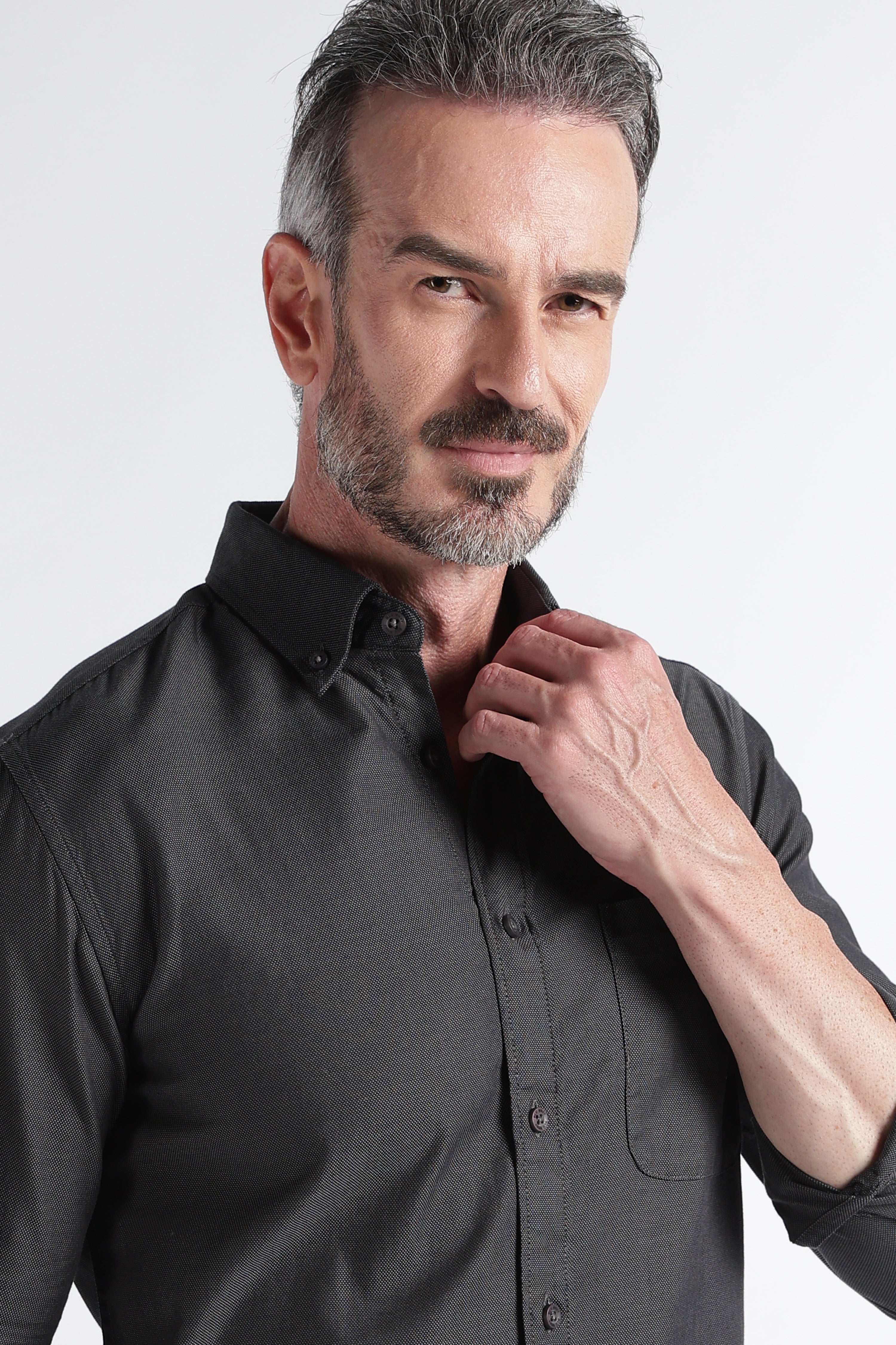 Men Grey Solid Casual Shirt