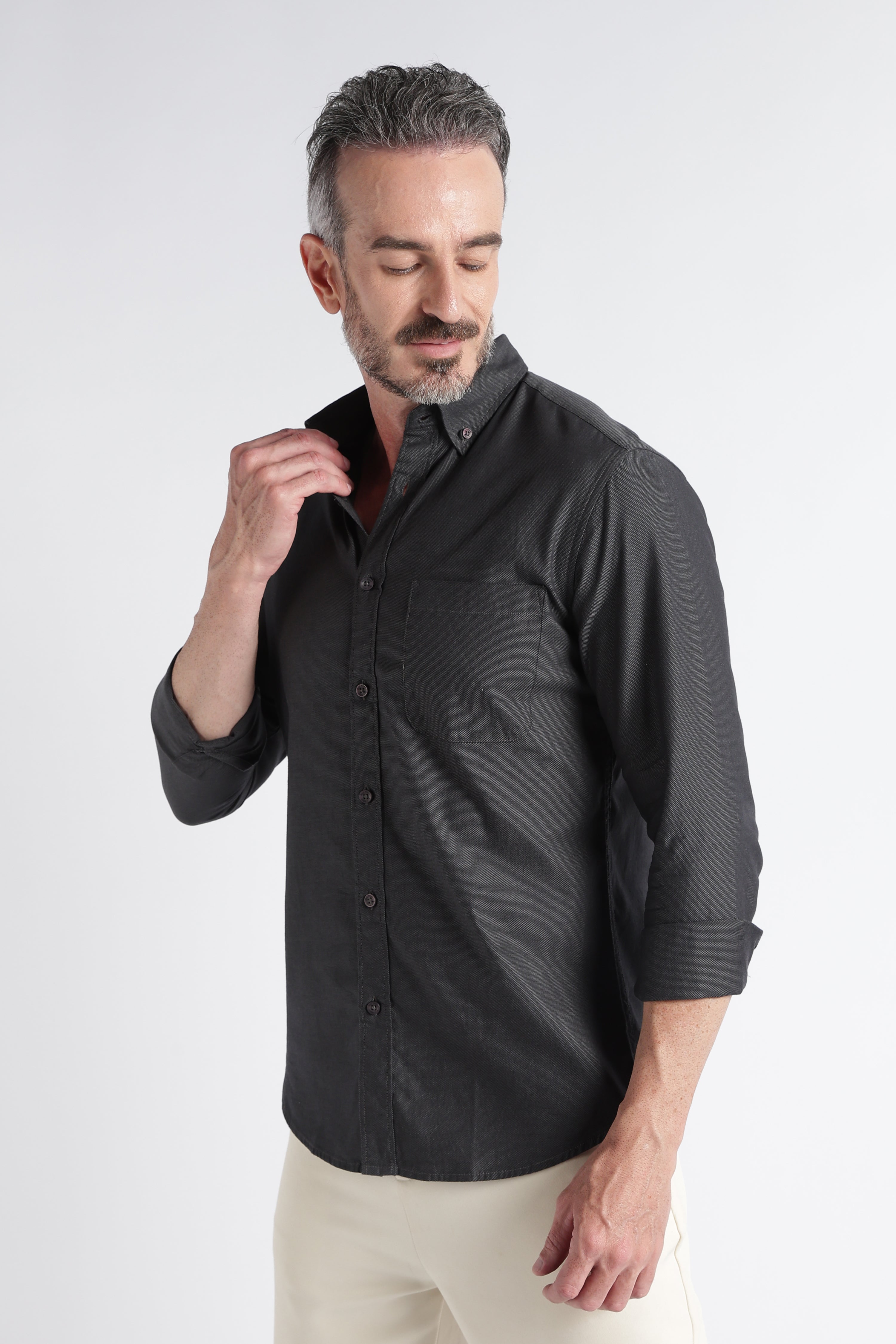 Men Grey Solid Casual Shirt