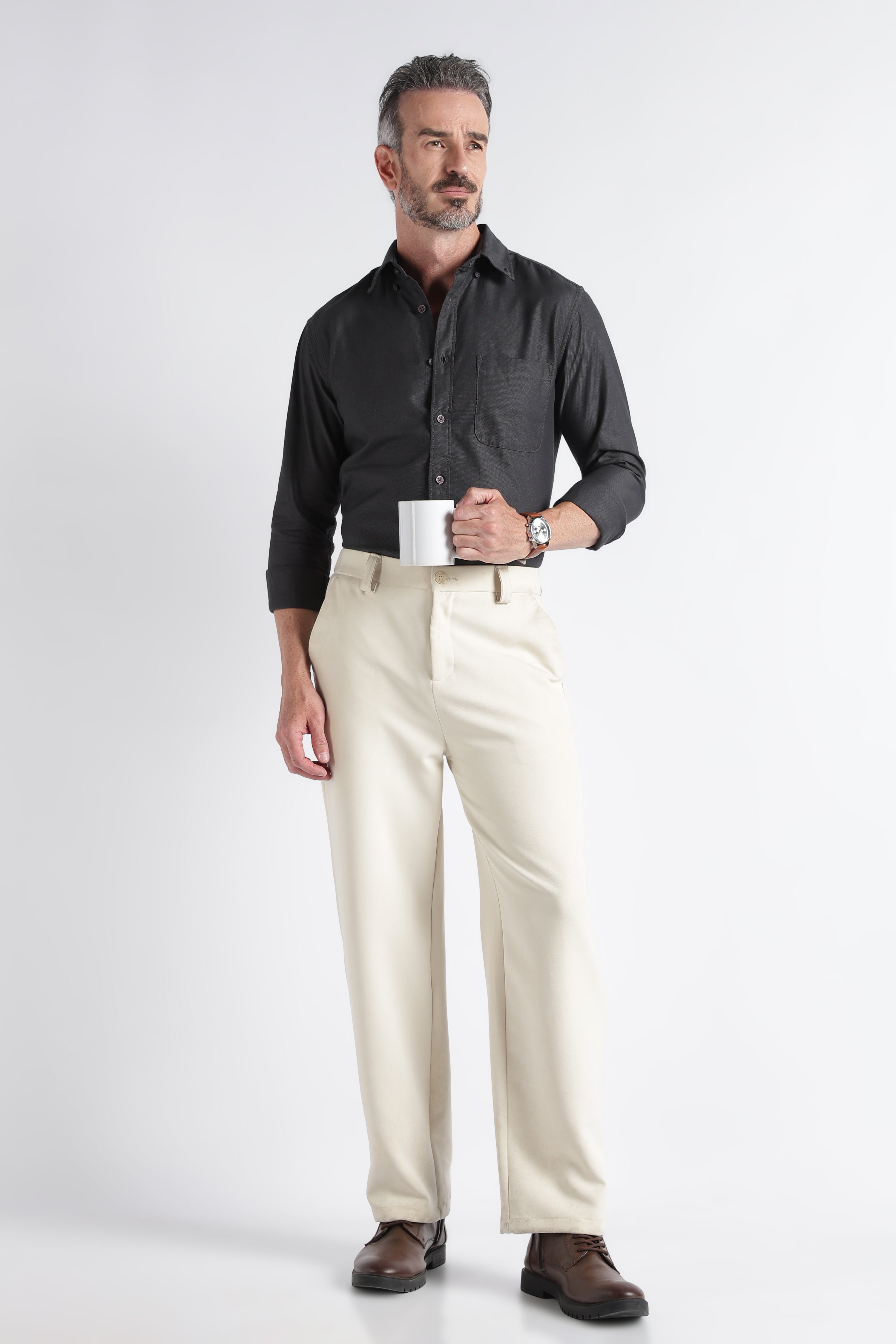Men Grey Solid Casual Shirt