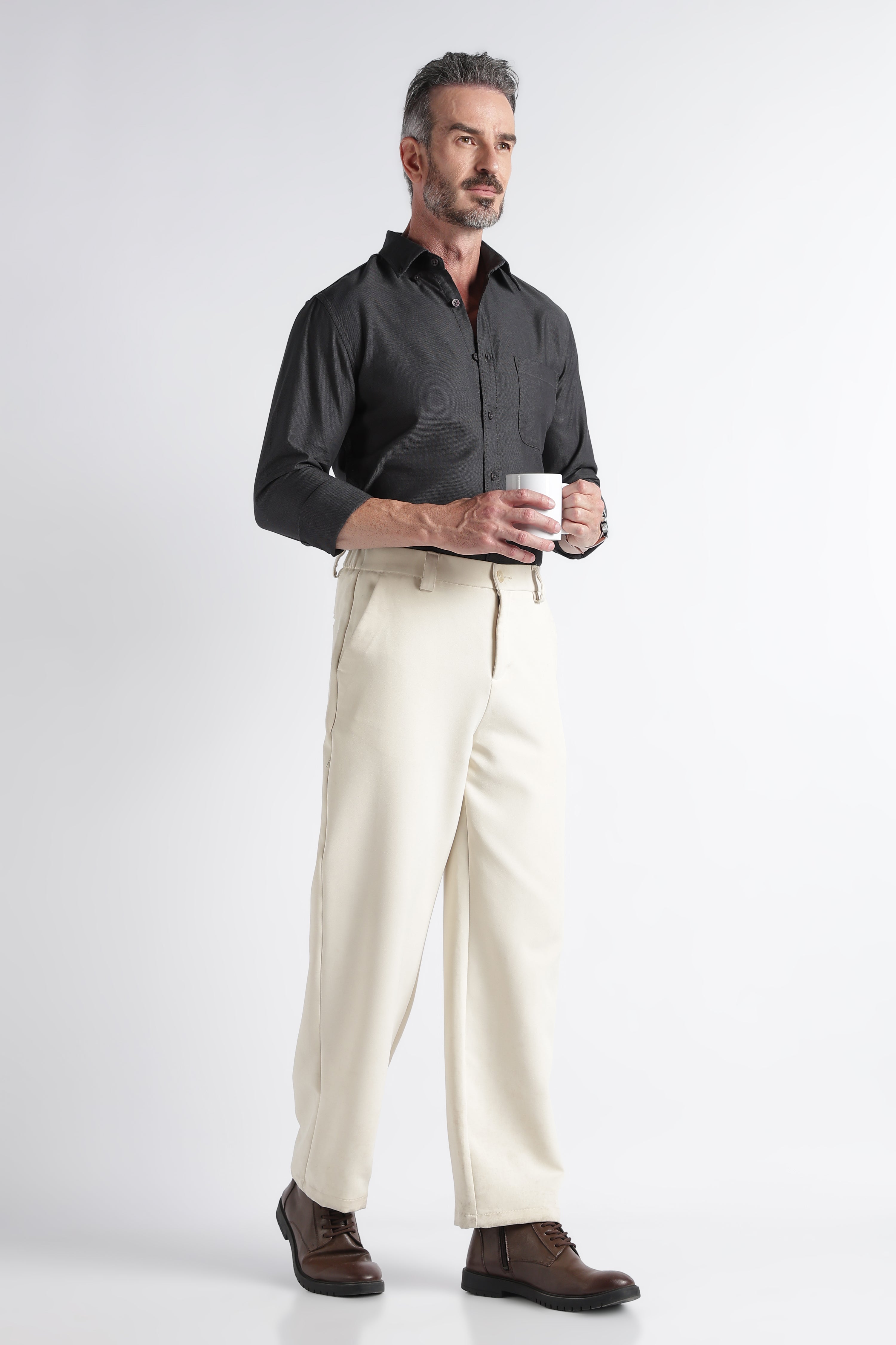 Men Grey Solid Casual Shirt