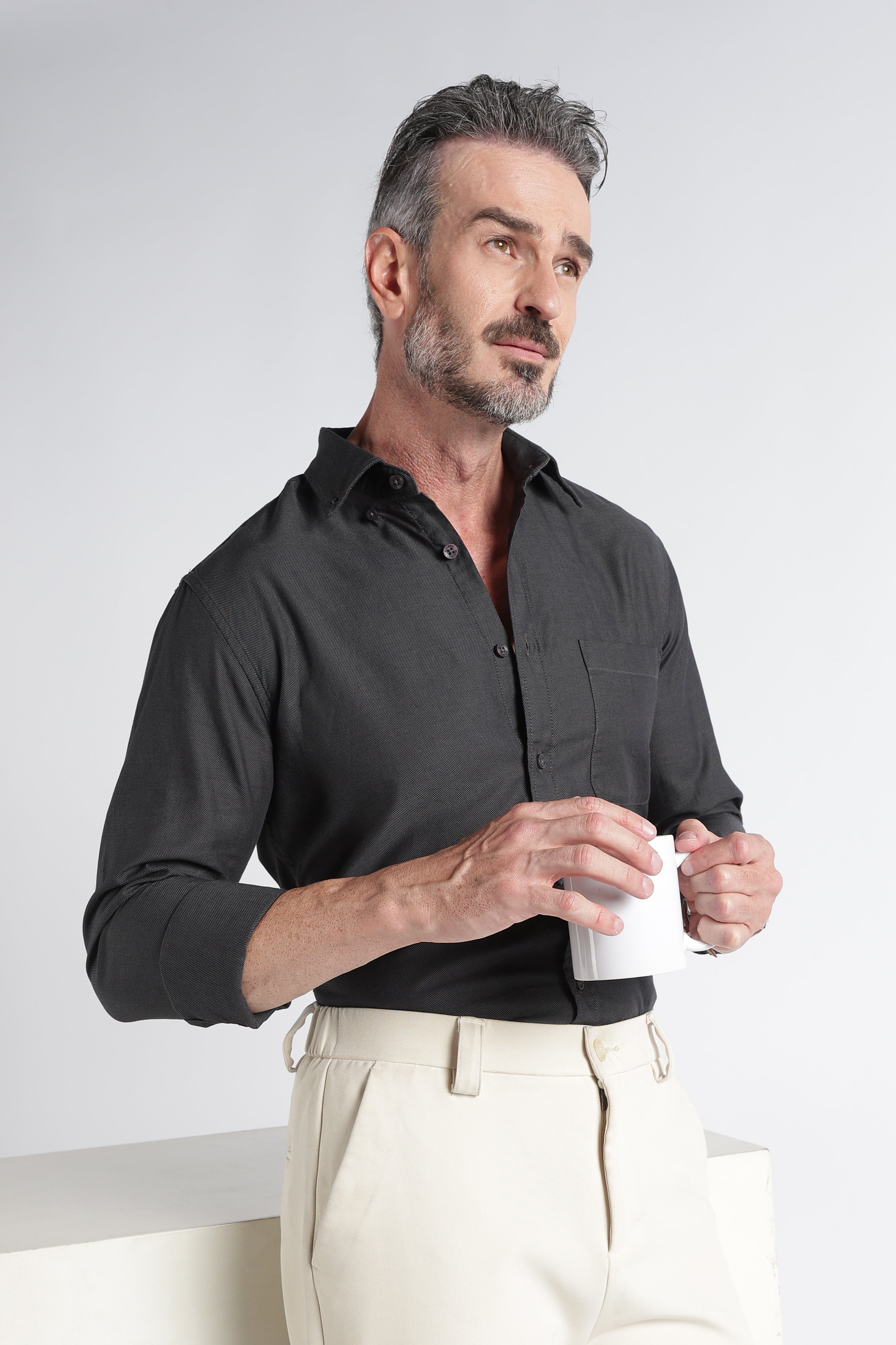 Men Grey Solid Casual Shirt