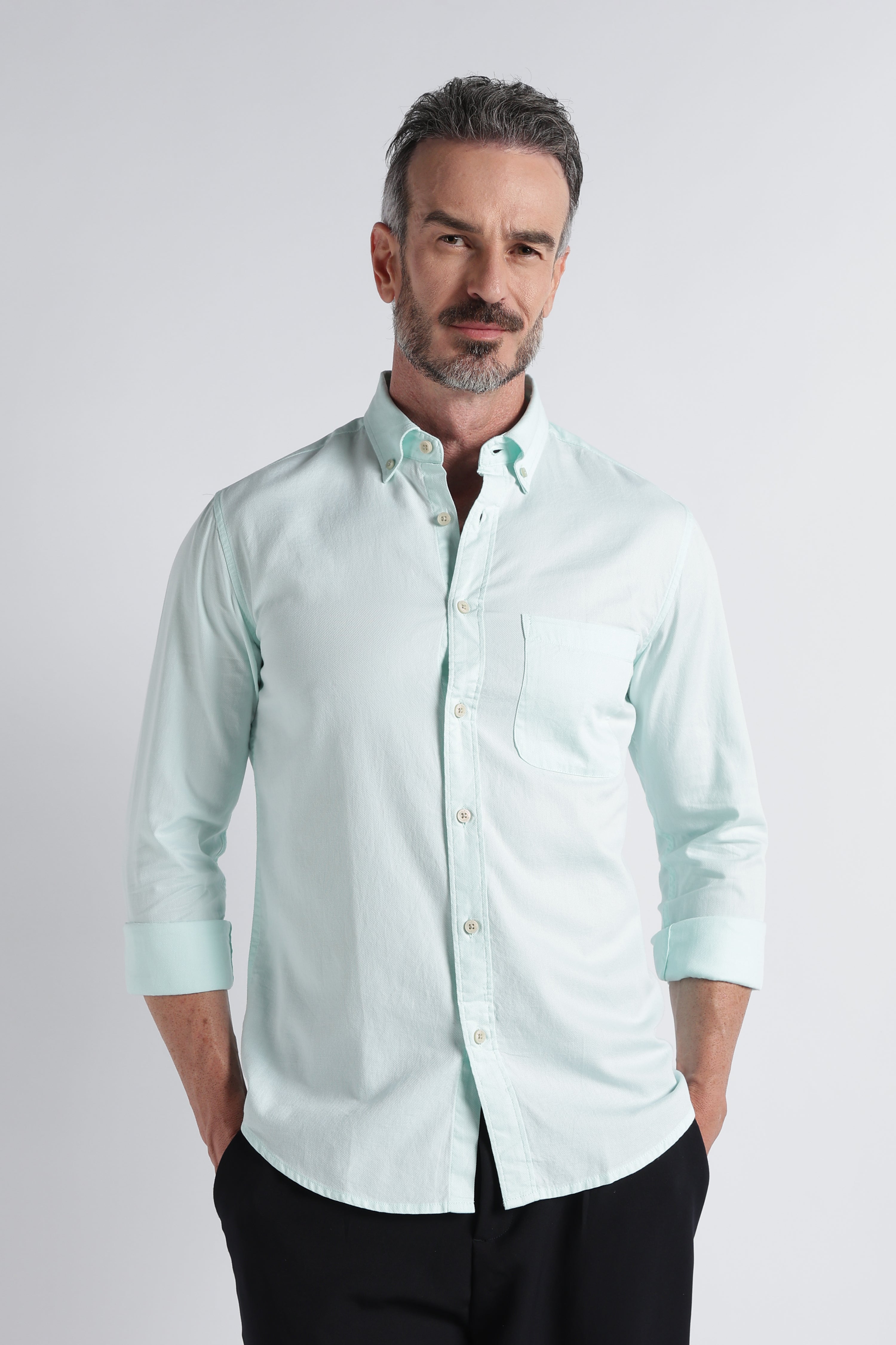 Men Green Solid Casual Shirt