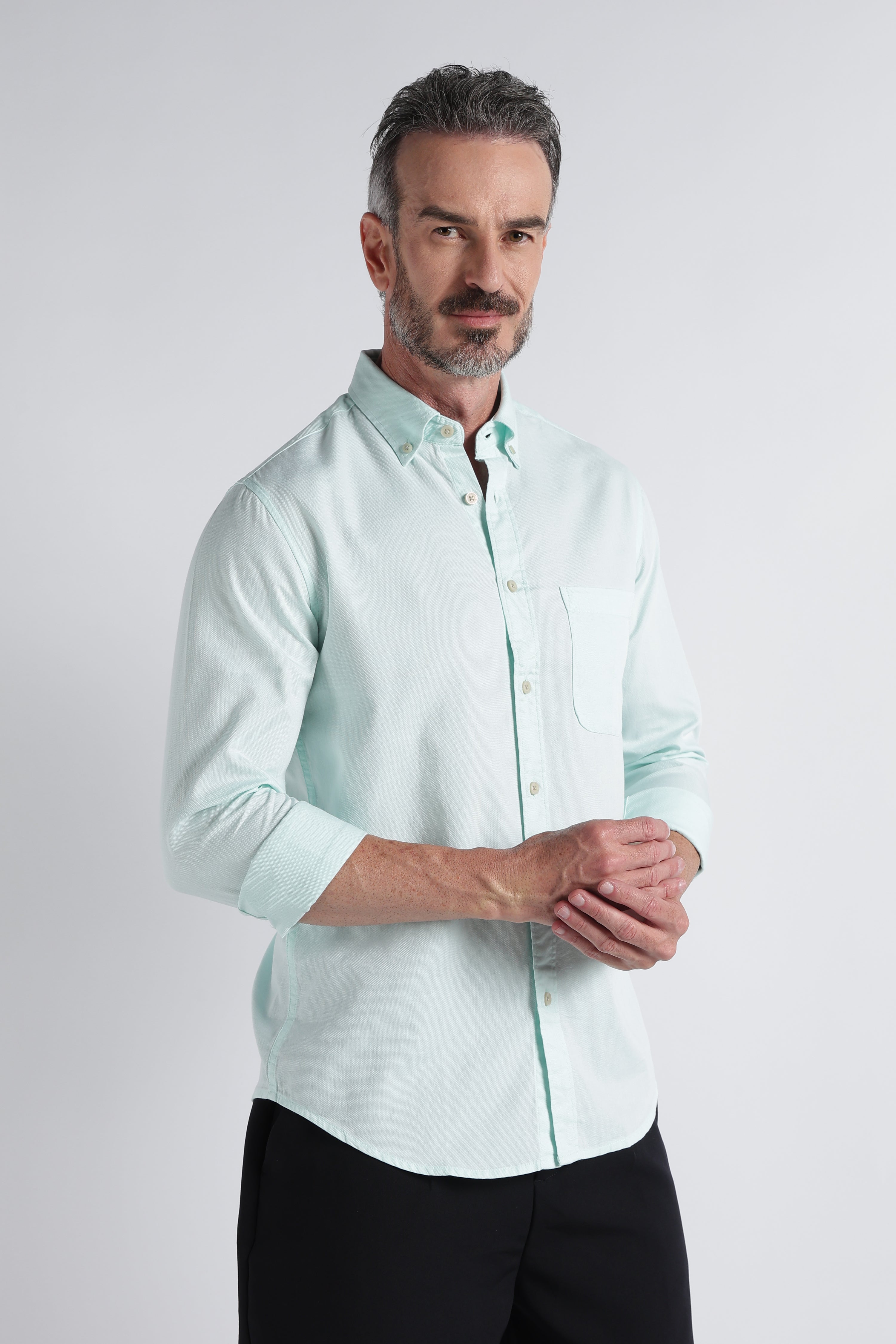 Men Green Solid Casual Shirt
