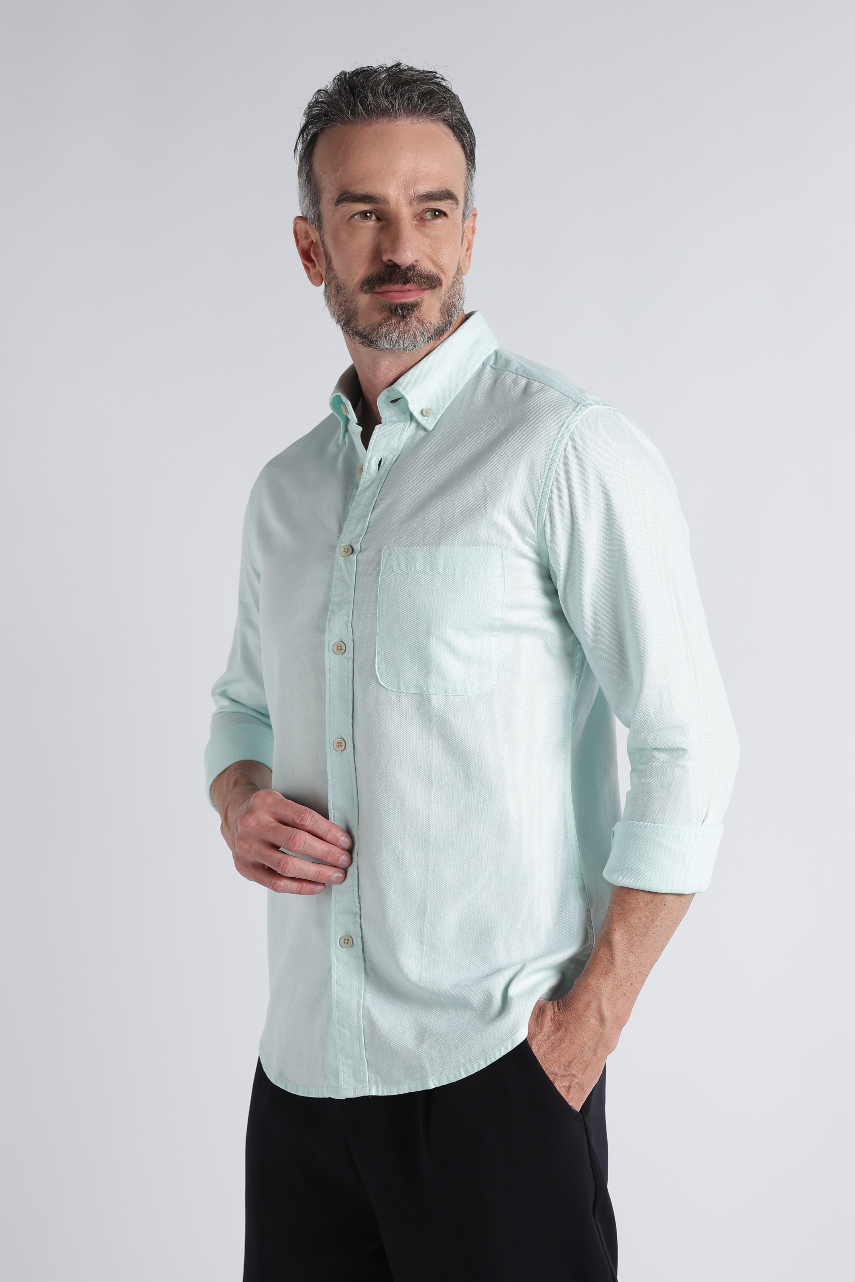 Men Green Solid Casual Shirt