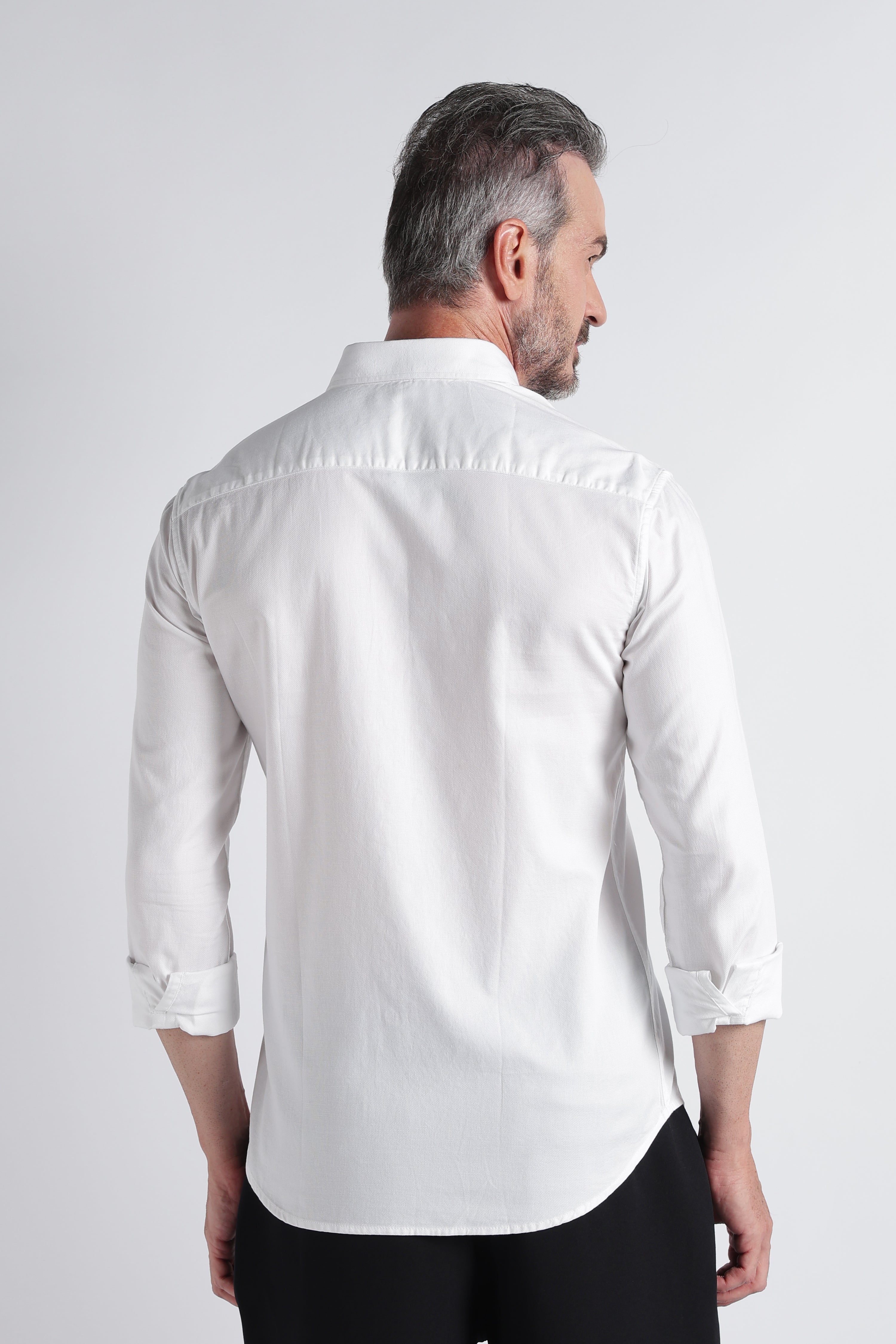 Men White Solid Casual Shirt