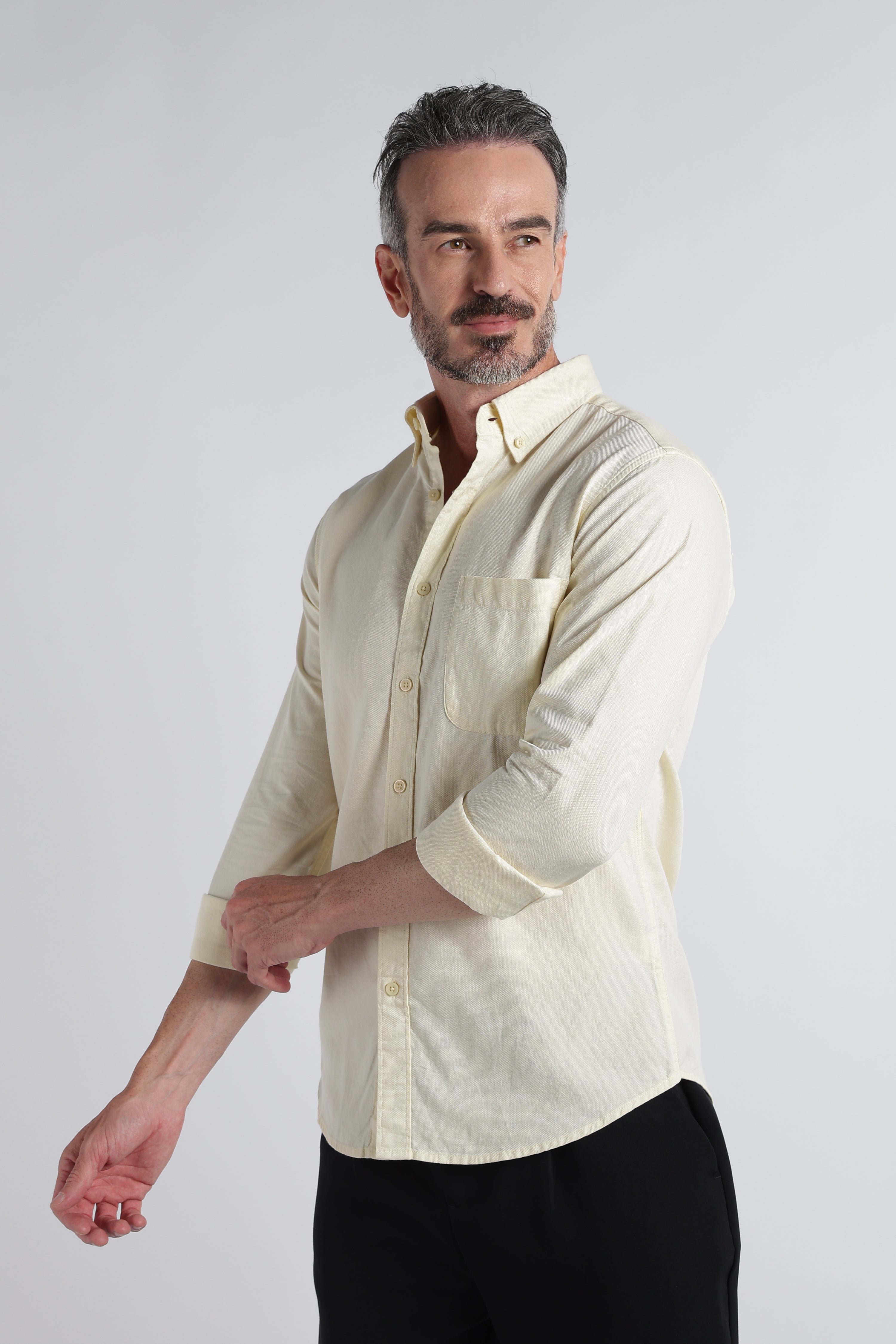 Men Yellow Solid Casual Shirt