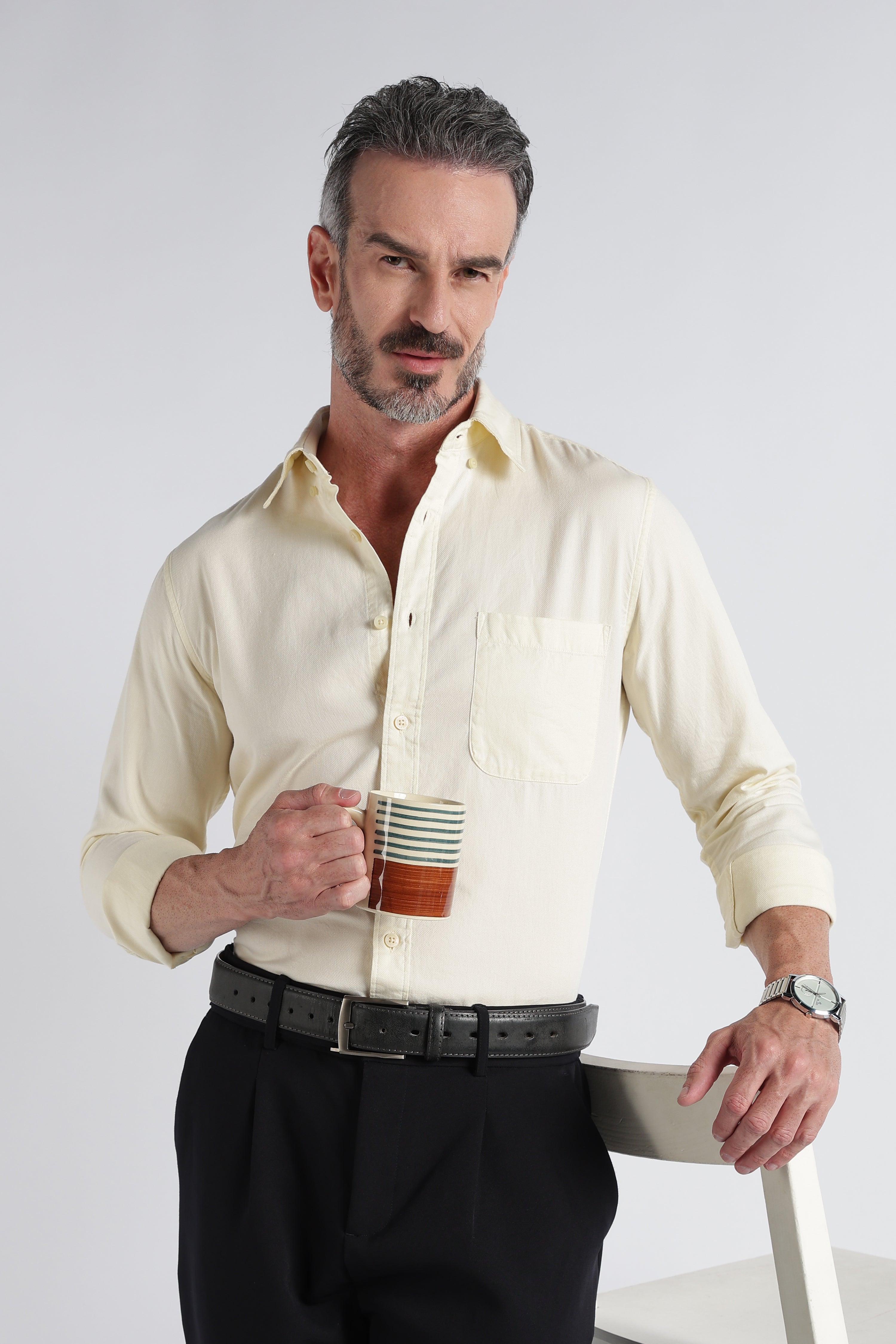 Men Yellow Solid Casual Shirt