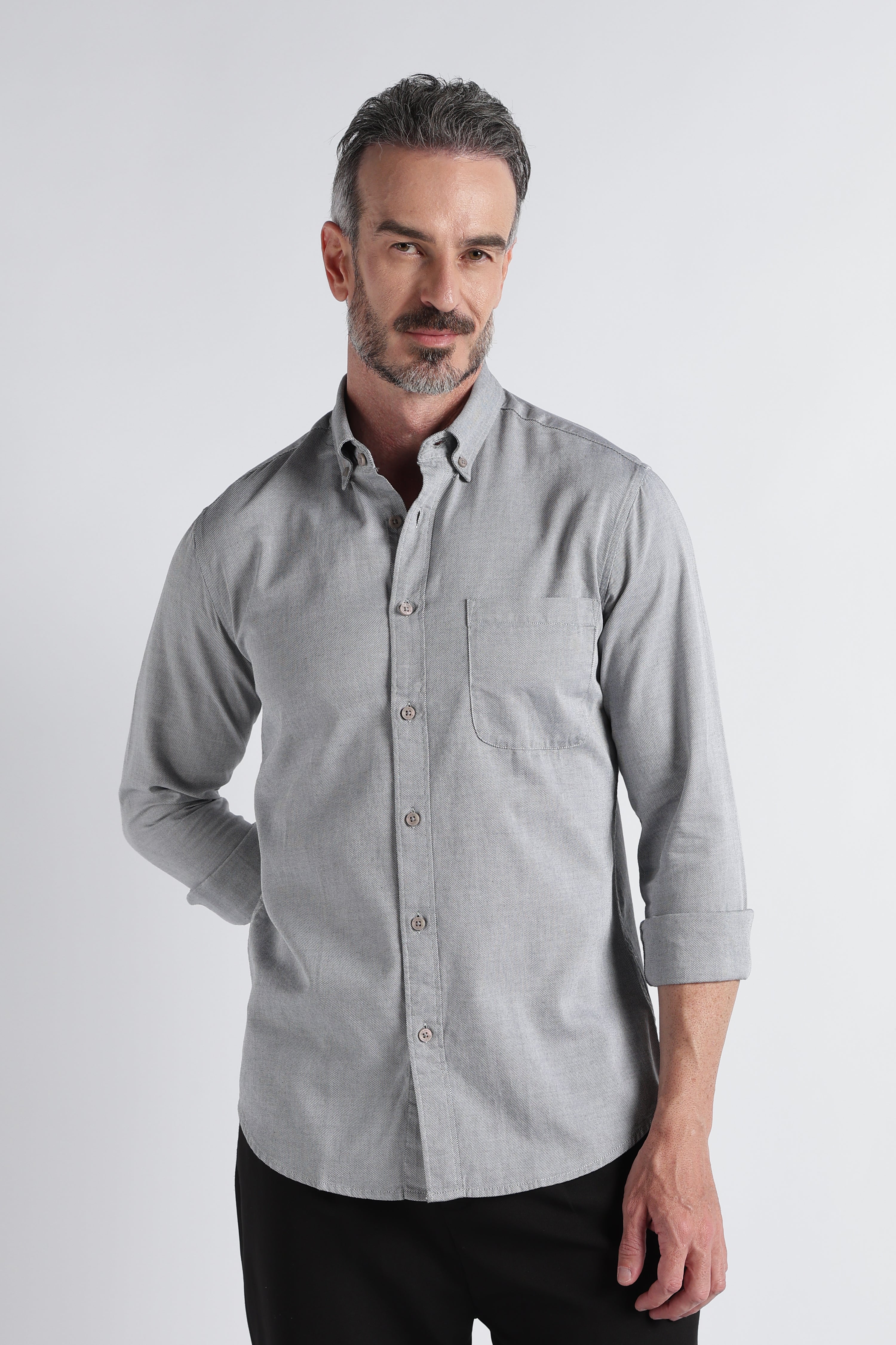 Men Grey Solid Casual Shirt