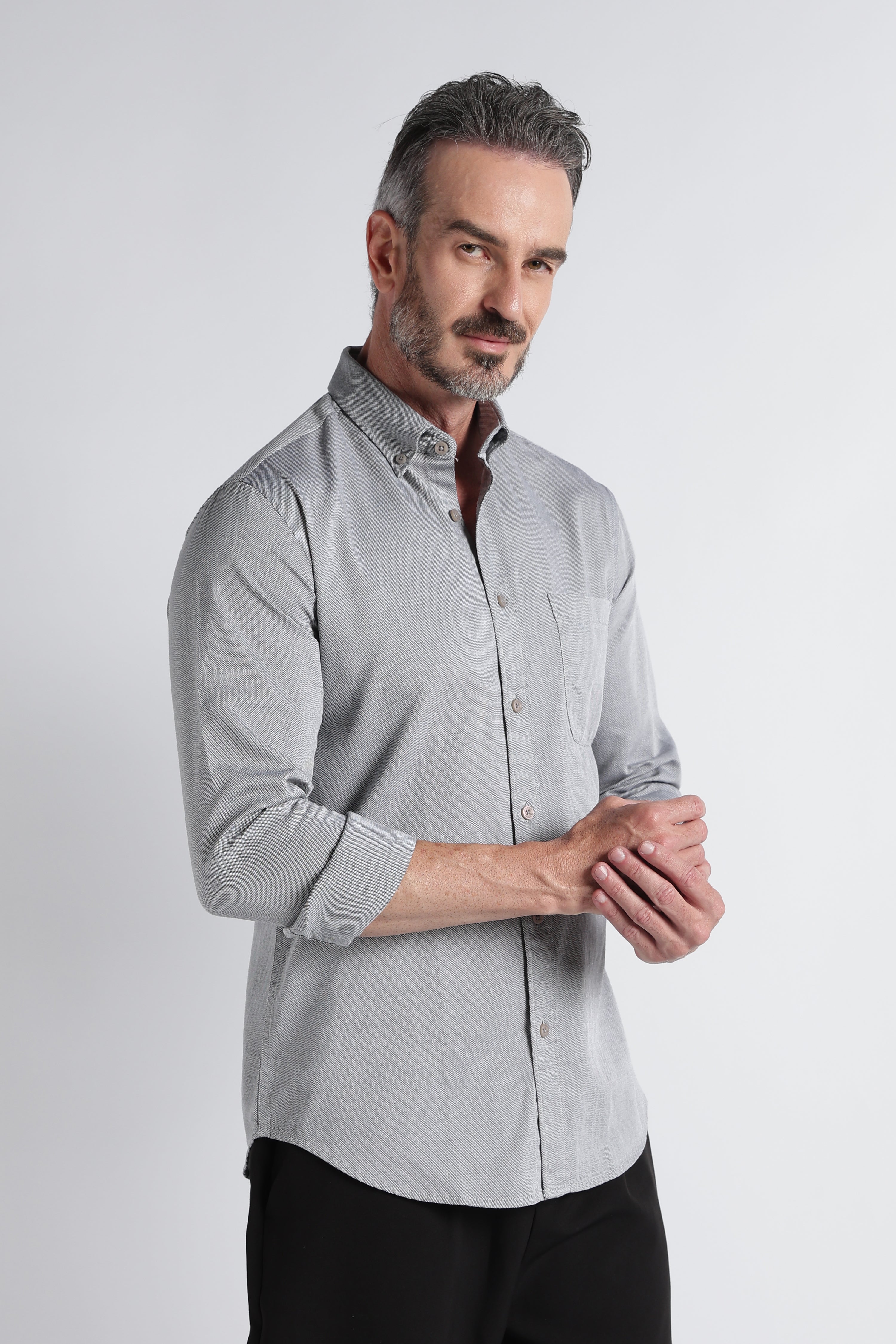 Men Grey Solid Casual Shirt