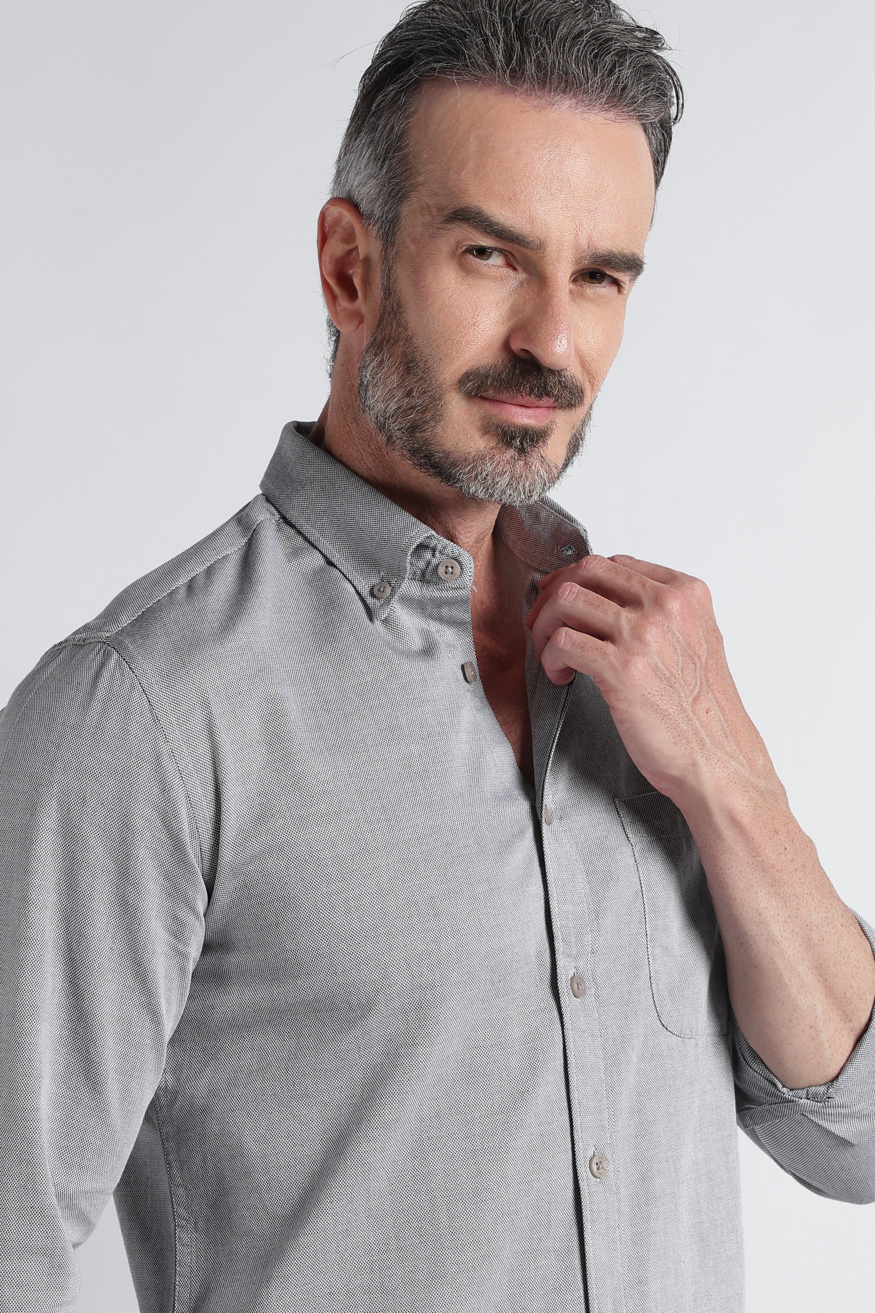 Men Grey Solid Casual Shirt